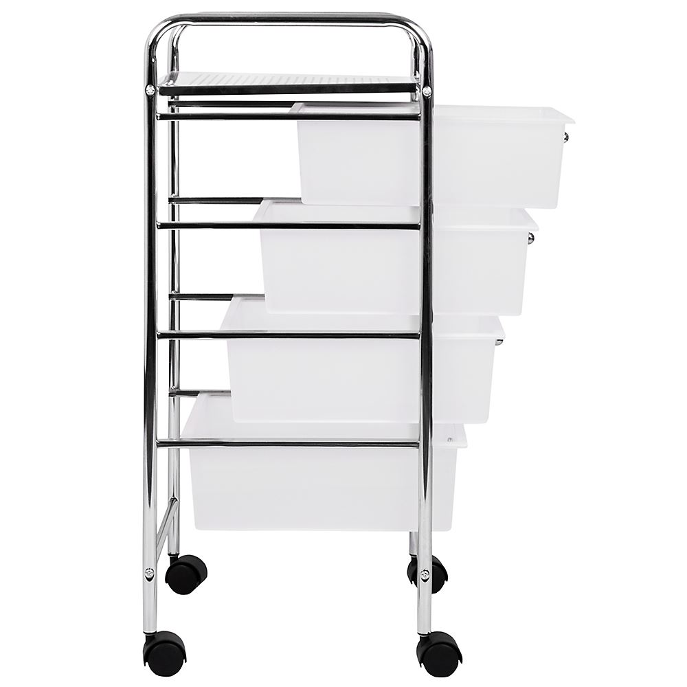4 DRAWER TROLLEY White Portable Salon Office Mobile Storage New By Home