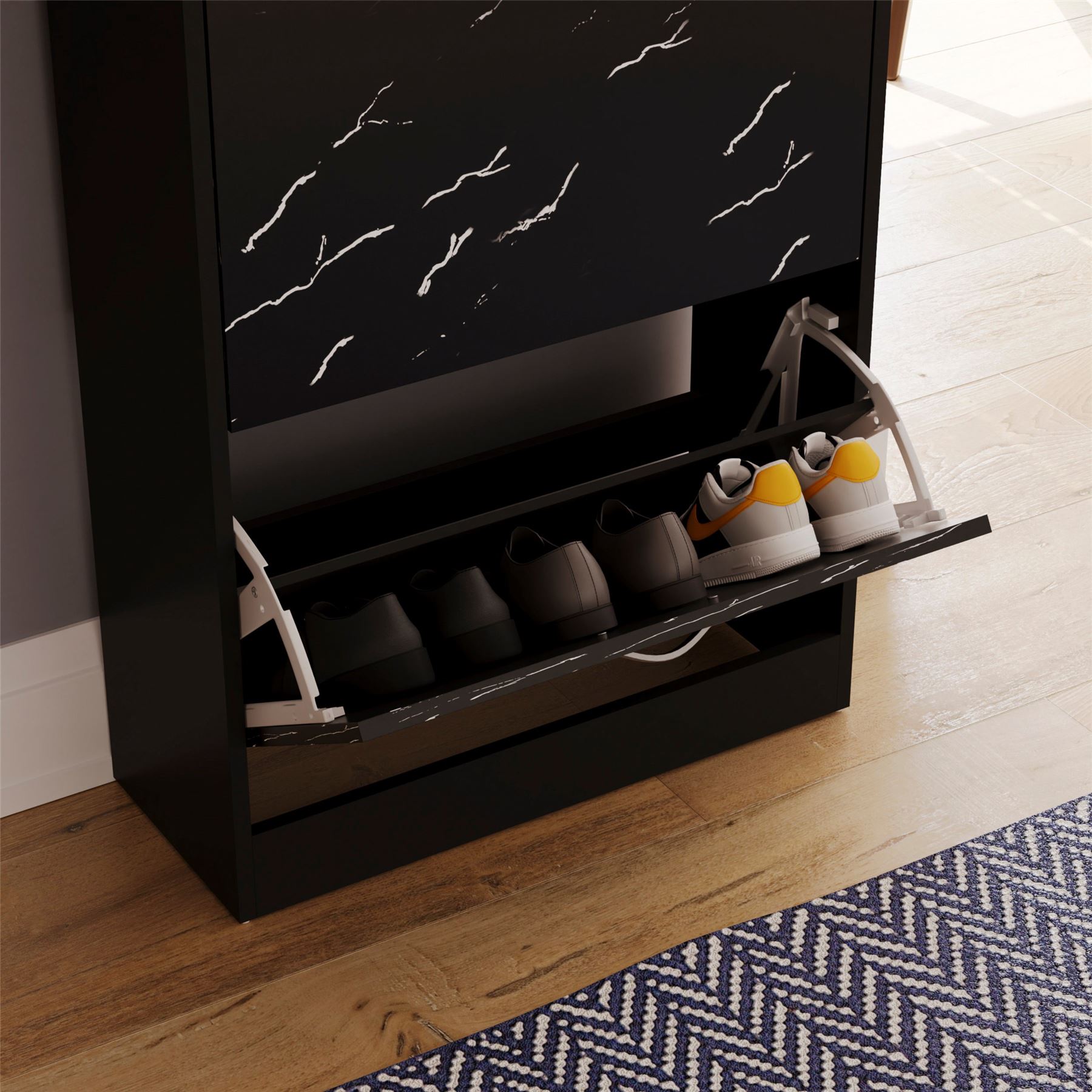 Schuhschrank mit 3 Schubladen Aufbewahrungsschrank Schuhe Ständer Regal Holz weiß schwarz - Bild 47 von 79