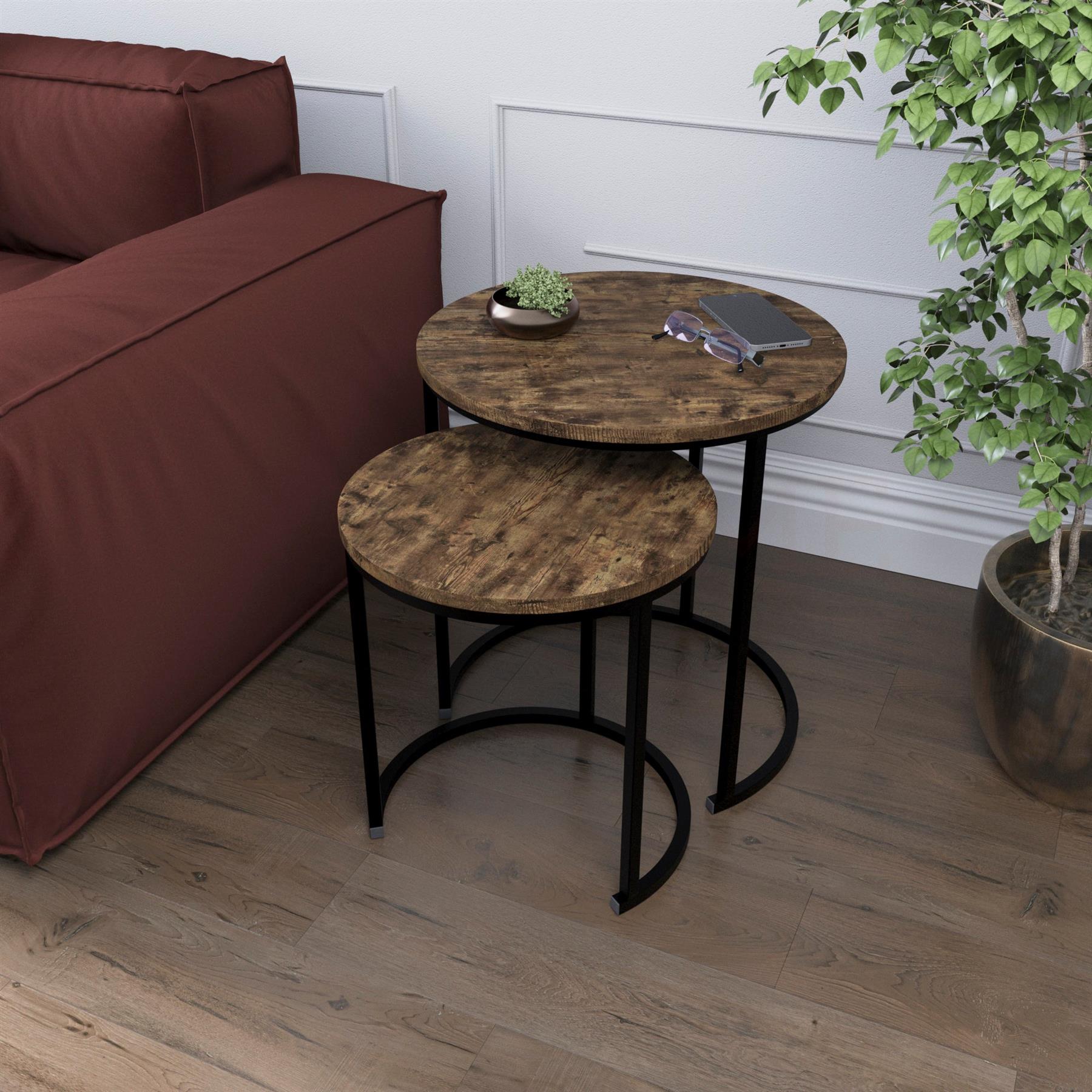 Set of 2 3 Coffee Nesting Table Set Sofa Side End Table Industrial Living Room - Picture 49 of 107