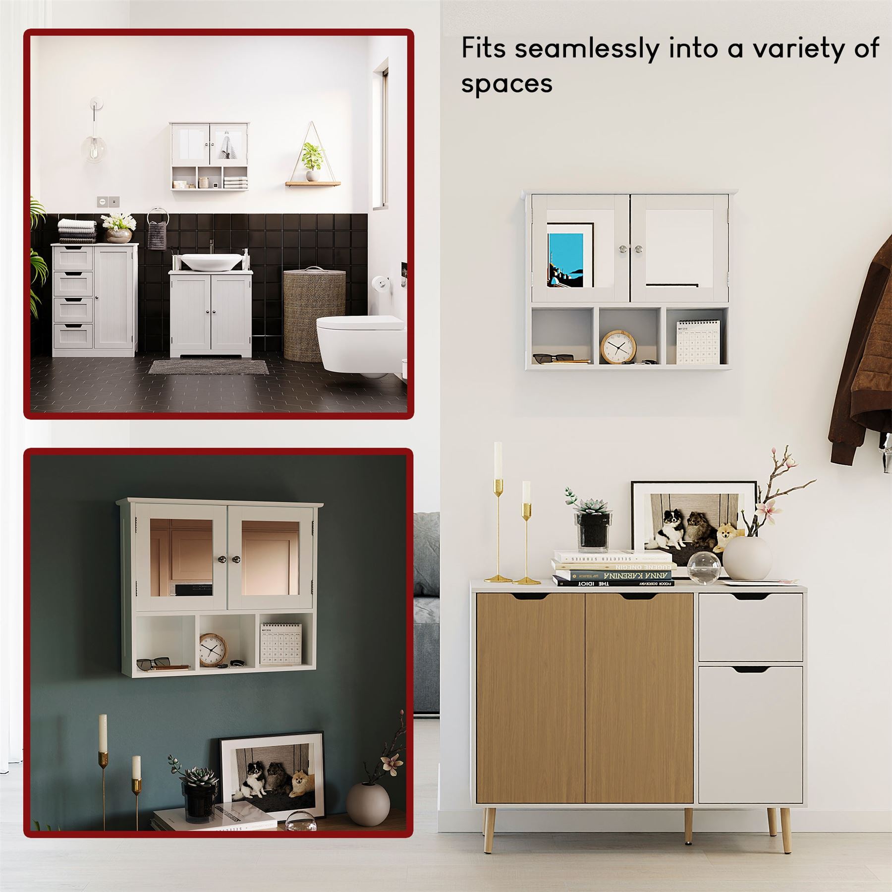 Wall Mounted Cabinet Bathroom White Single Double Door Vanity Storage Cupboard - Picture 49 of 113