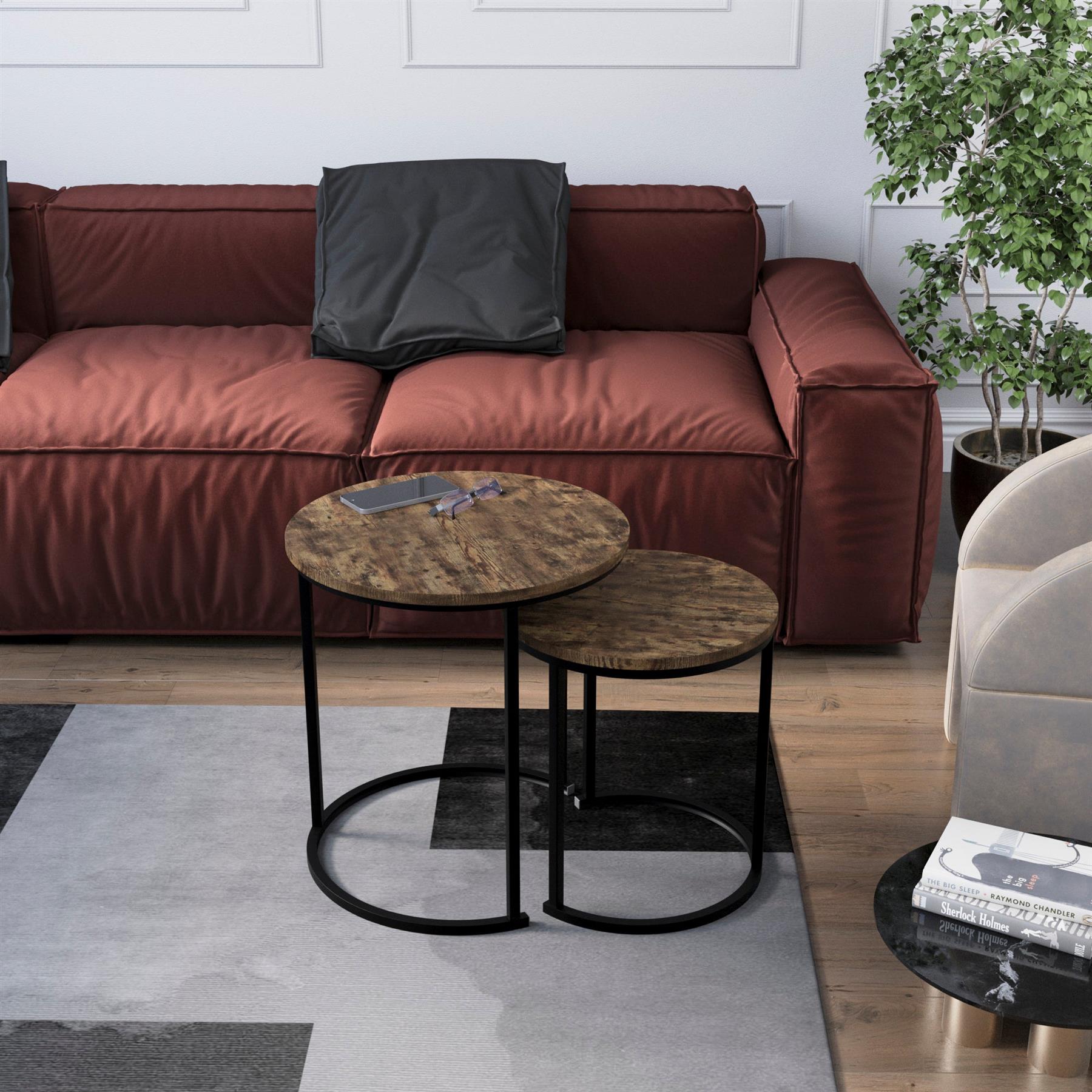 Set of 2 3 Coffee Nesting Table Set Sofa Side End Table Industrial Living Room - Picture 52 of 107