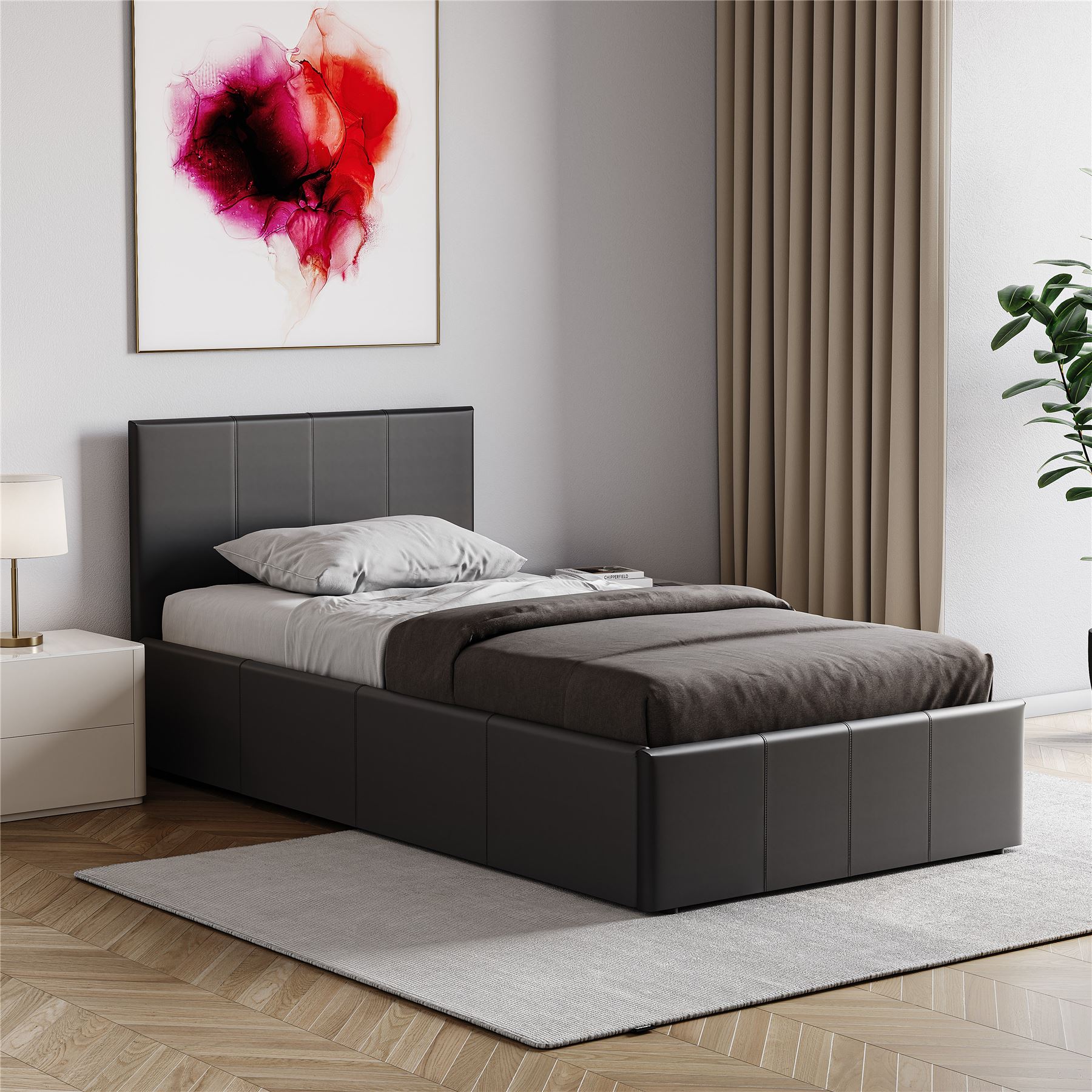 Ottoman Storage Bed Gas Lift Double King Size Leather Bed Slatted Base Headboard - Picture 87 of 137