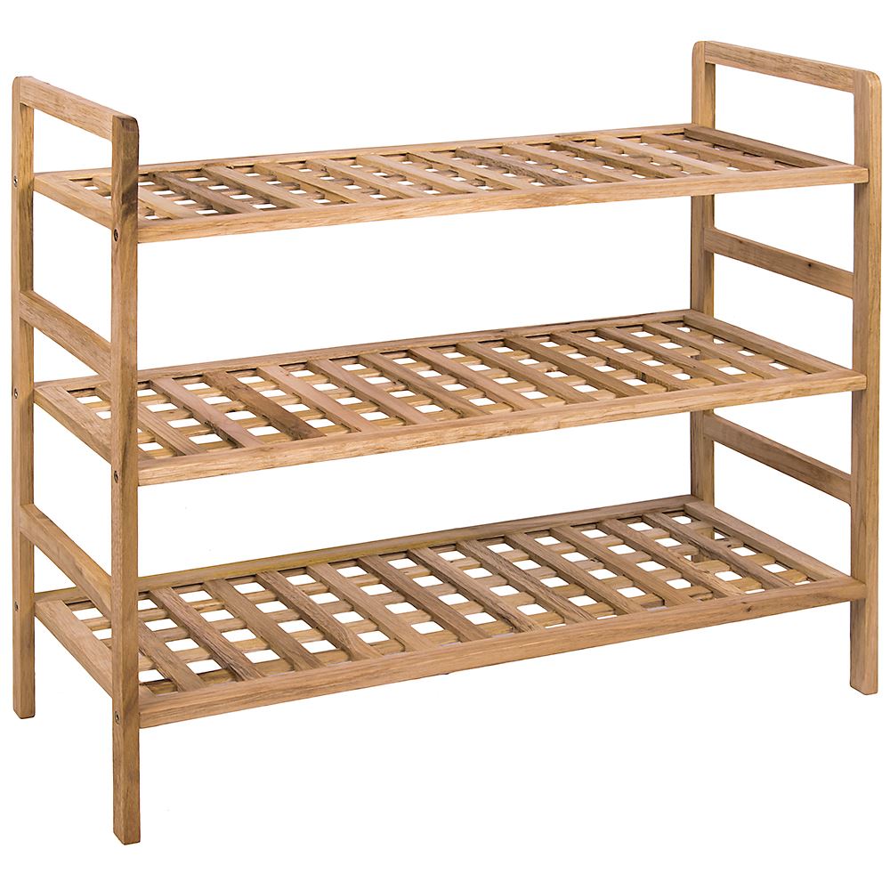 3 Tier Shoe Rack Walnut Wood Criss Cross Shelf Storage Organiser Stand