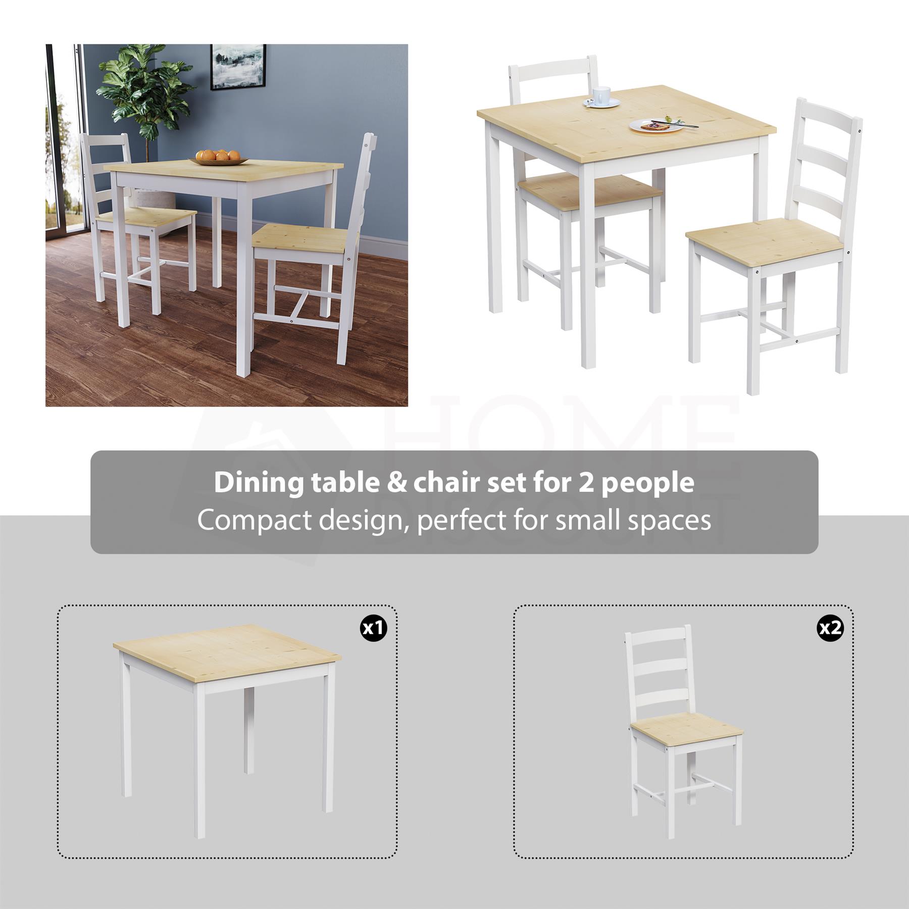 Solid Wood Dining Table and 2 4 Chairs Set Home Kitchen Furniture 3 Colours - Picture 22 of 73