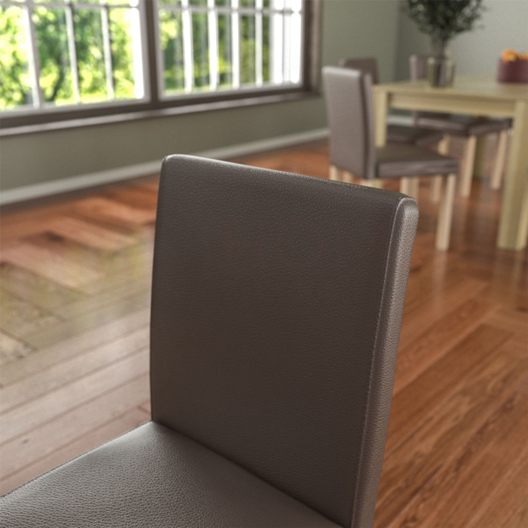 Dining Table & Chairs Set 4/6 Faux Leather Fabric Kitchen Padded Seat Furniture - Picture 34 of 87