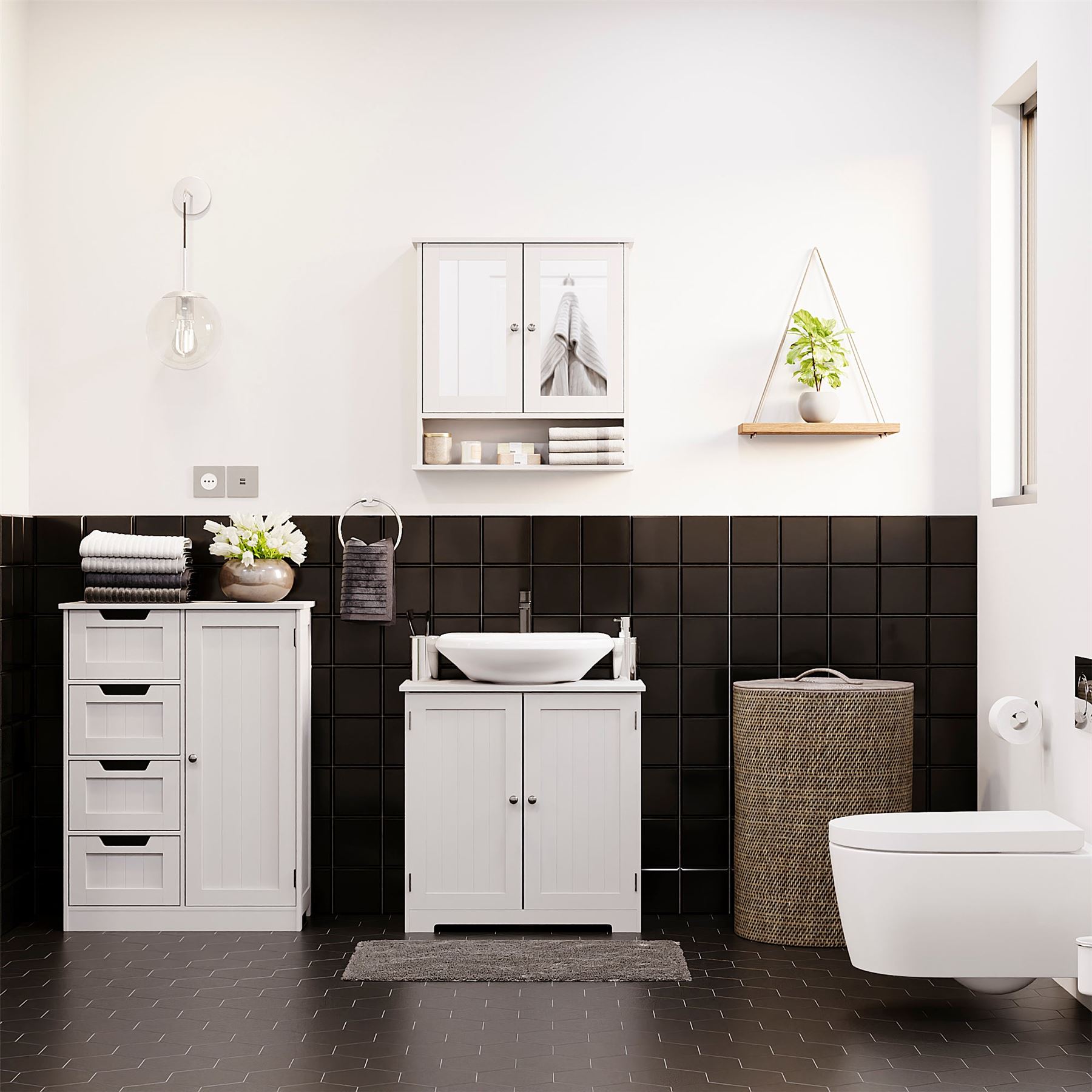Wall Mounted Cabinet Bathroom White Single Double Door Vanity Storage Cupboard - Picture 42 of 113