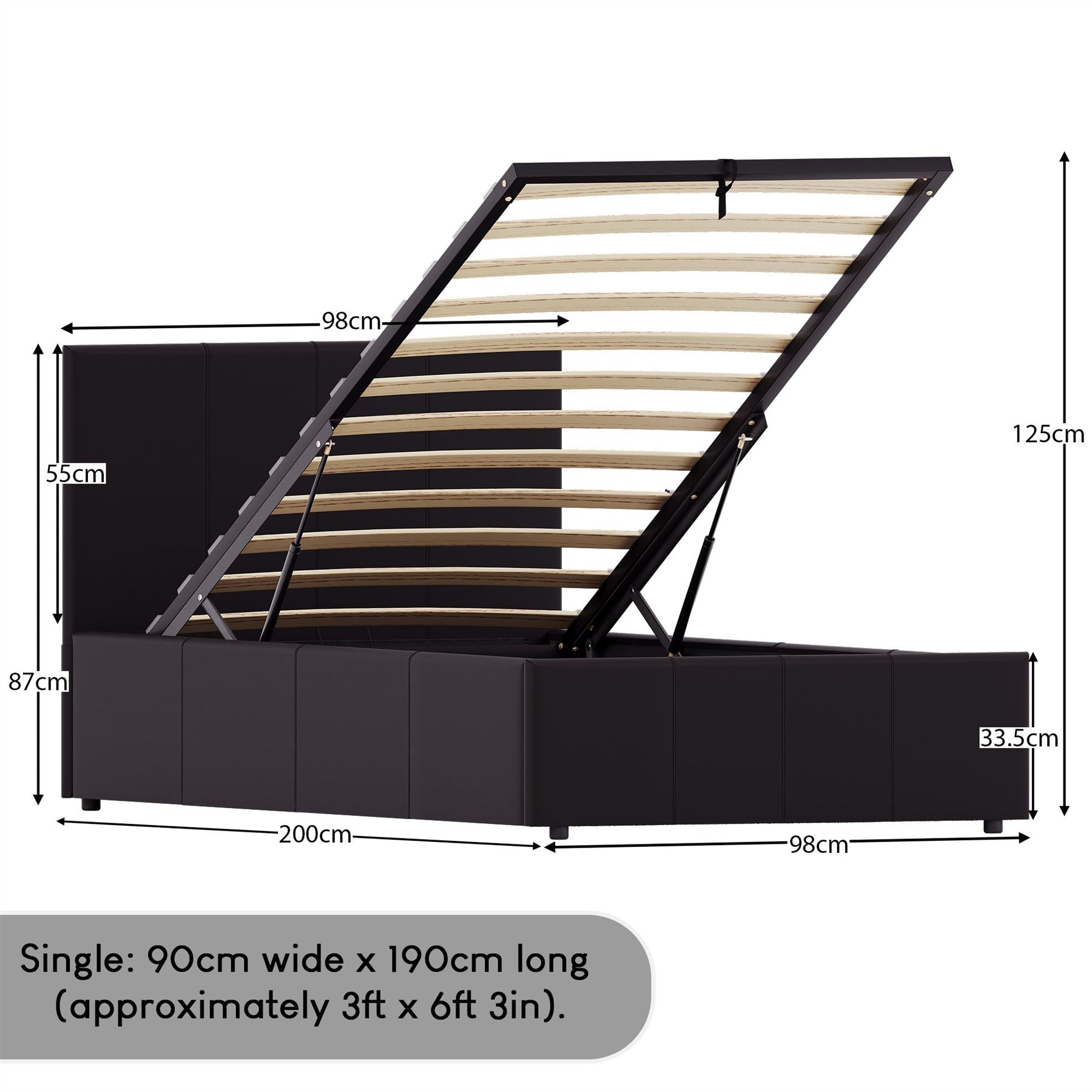 Ottoman Storage Bed Gas Lift Double King Size Leather Bed Slatted Base Headboard - Picture 97 of 137
