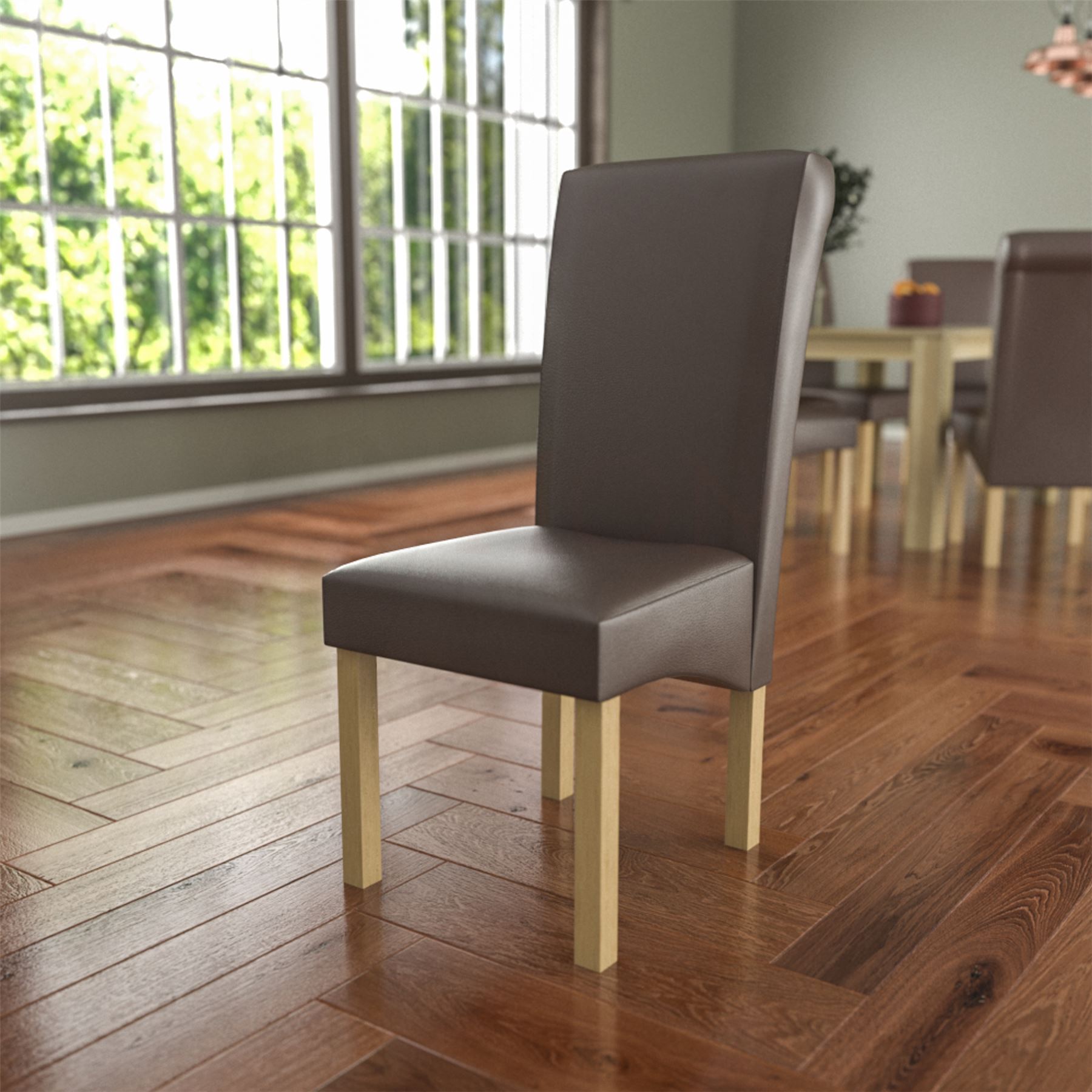 Dining Table & Chairs Set 4/6 Faux Leather Fabric Kitchen Padded Seat Furniture - Picture 59 of 87