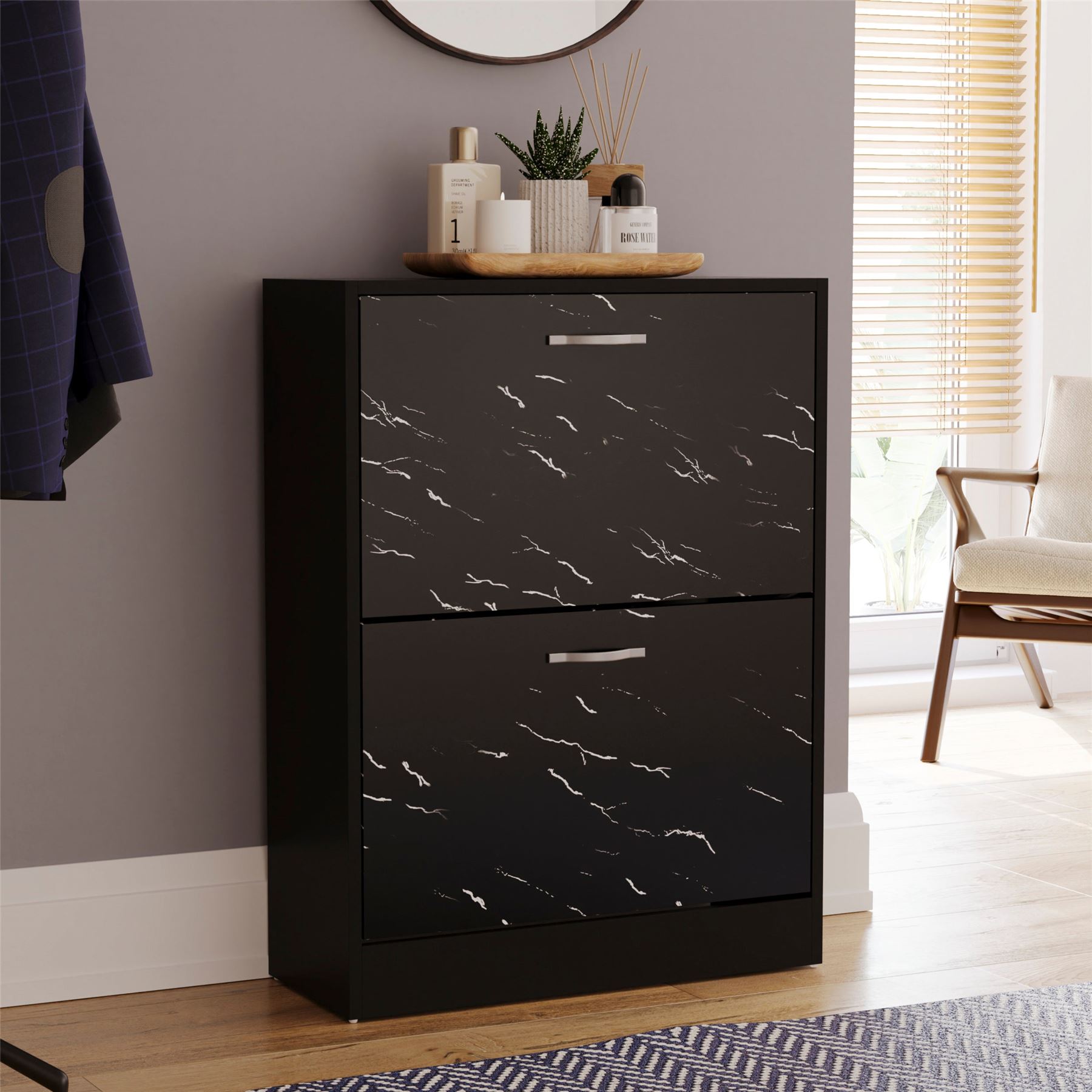 Shoe Cabinet 2 Drawer Storage Organiser Footwear Rack Cupboard Hallway Unit - Picture 18 of 79