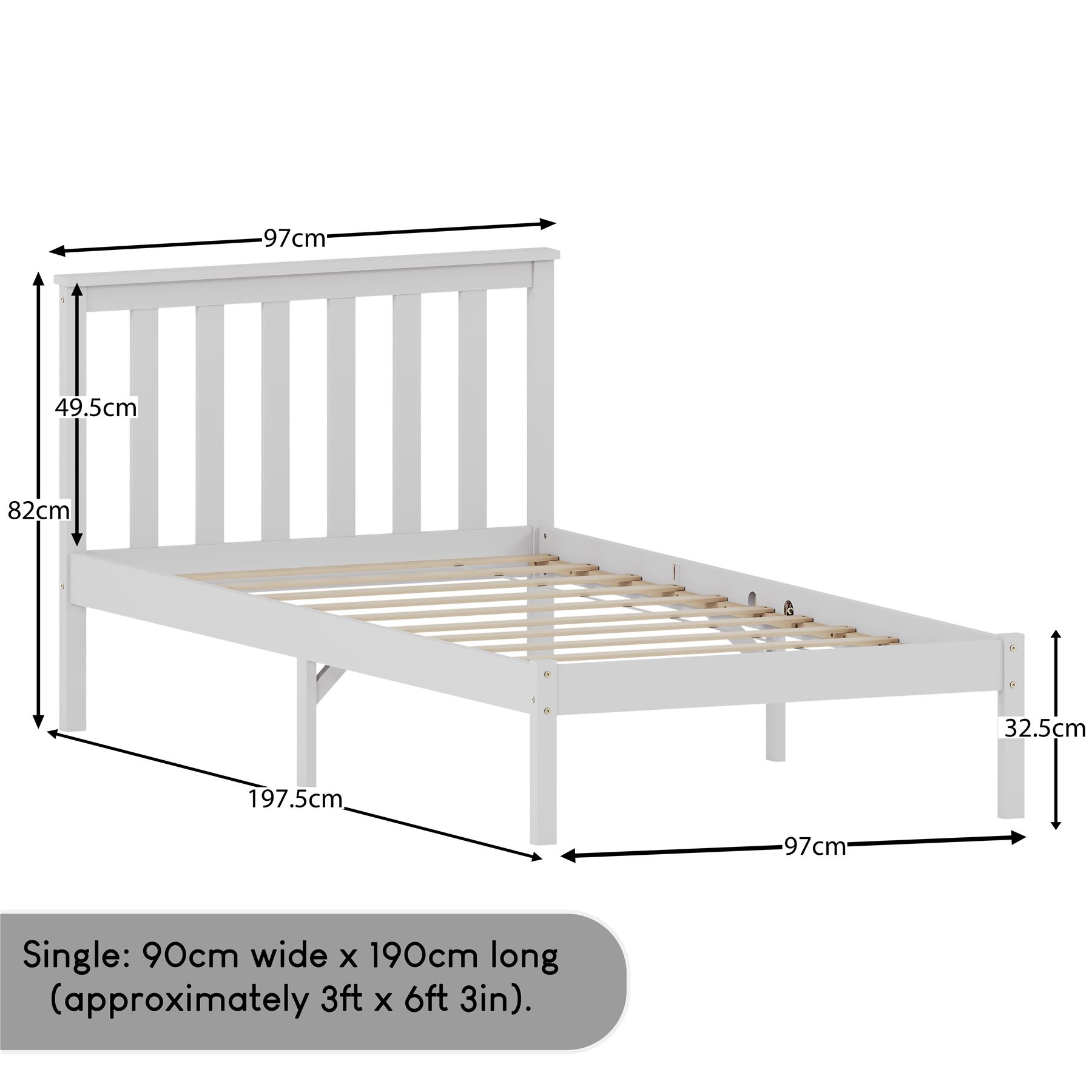 Holzbett Milan Single Double King Size 3 Fuß 4 Fuß 6 5 Fuß Rahmen Matratze Weiß Kiefer - Bild 16 von 37