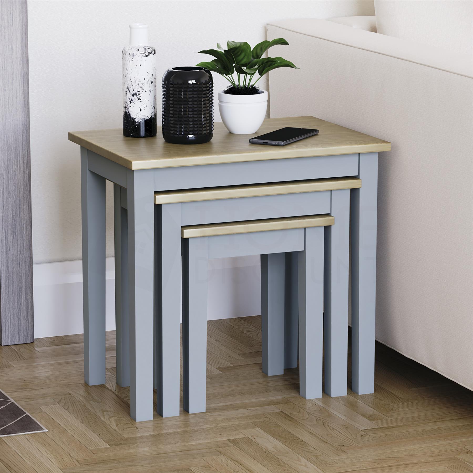 Wooden Nest of Tables 3 Piece Table Set Coffee Side Living Room Furniture - Picture 17 of 37