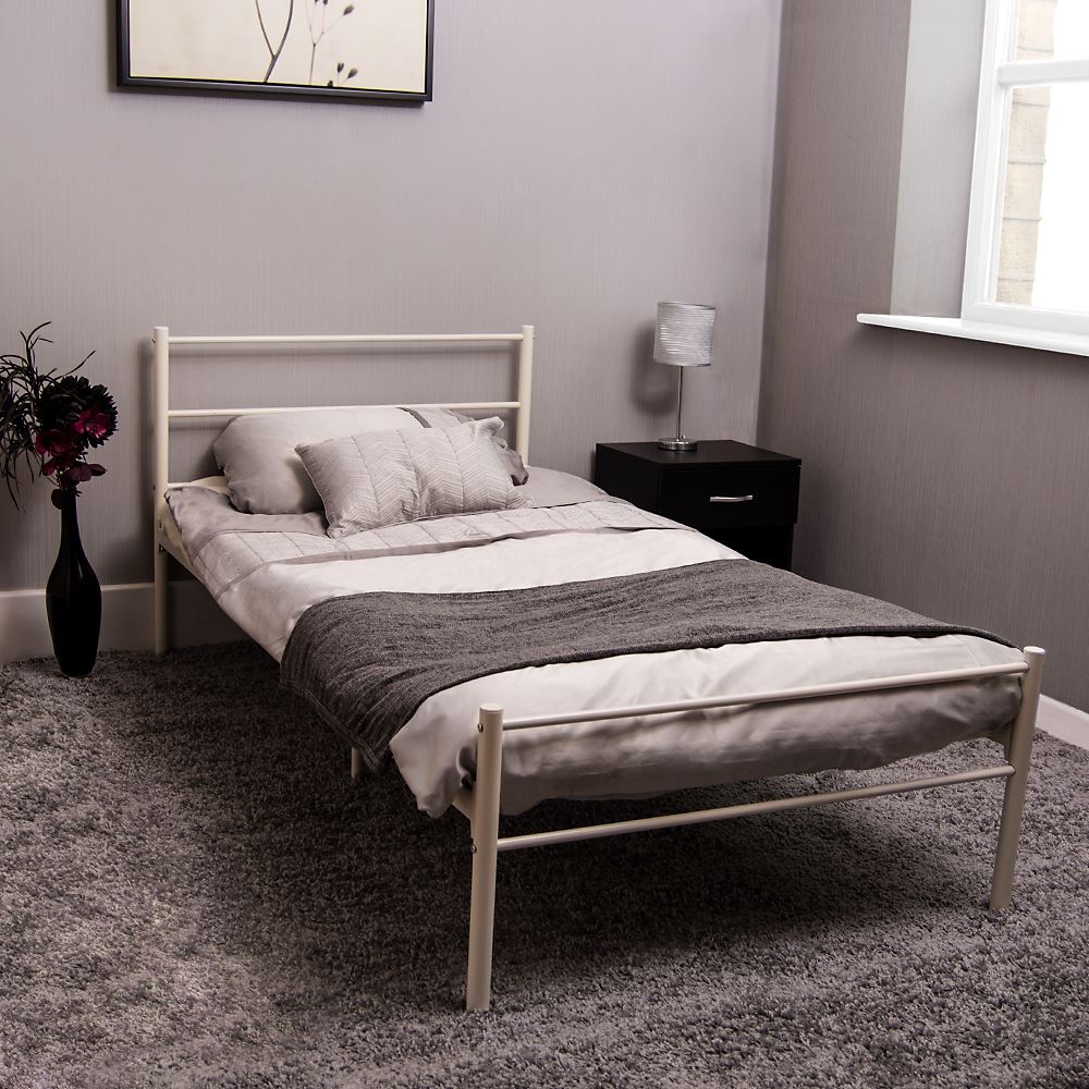Dorset Single Bed Frame White Metal Steel Modern Bedroom Furniutre ... Dorset Single Bed Frame White Metal Steel Modern Bedroom Furniutre ...