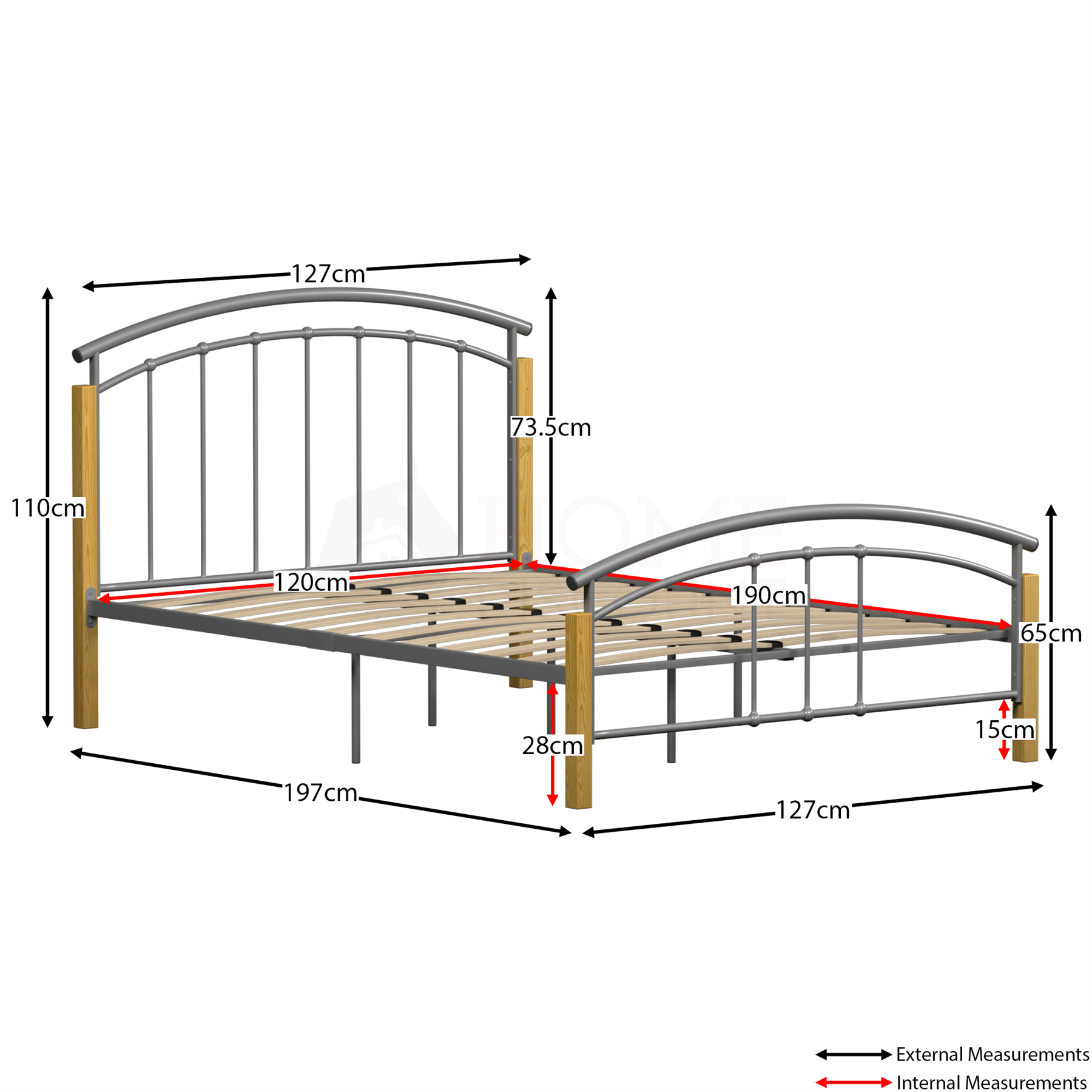 Metal Bed Frame Steel Single Double King Size Steel Wooden Bed Bedroom