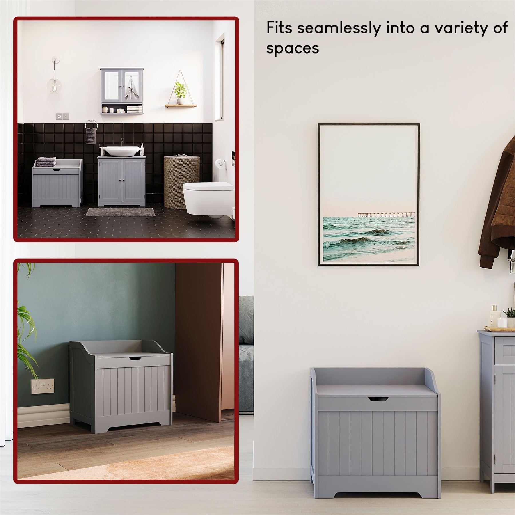 Bathroom Laundry Chest Storage Ottoman Hamper Cabinet Box MDF Wood Basket Bin - Picture 6 of 25