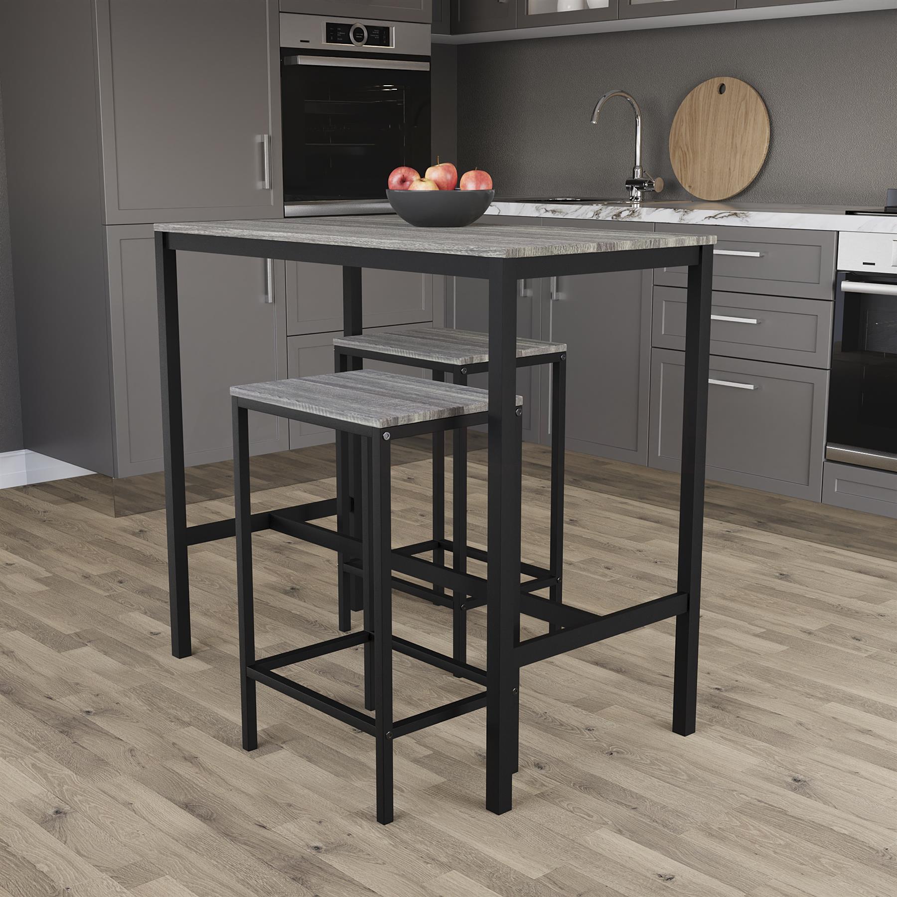 Wooden Bar Table & Stool Set 2 Seater Chair Industrial Kitchen Dining Room - Picture 32 of 37