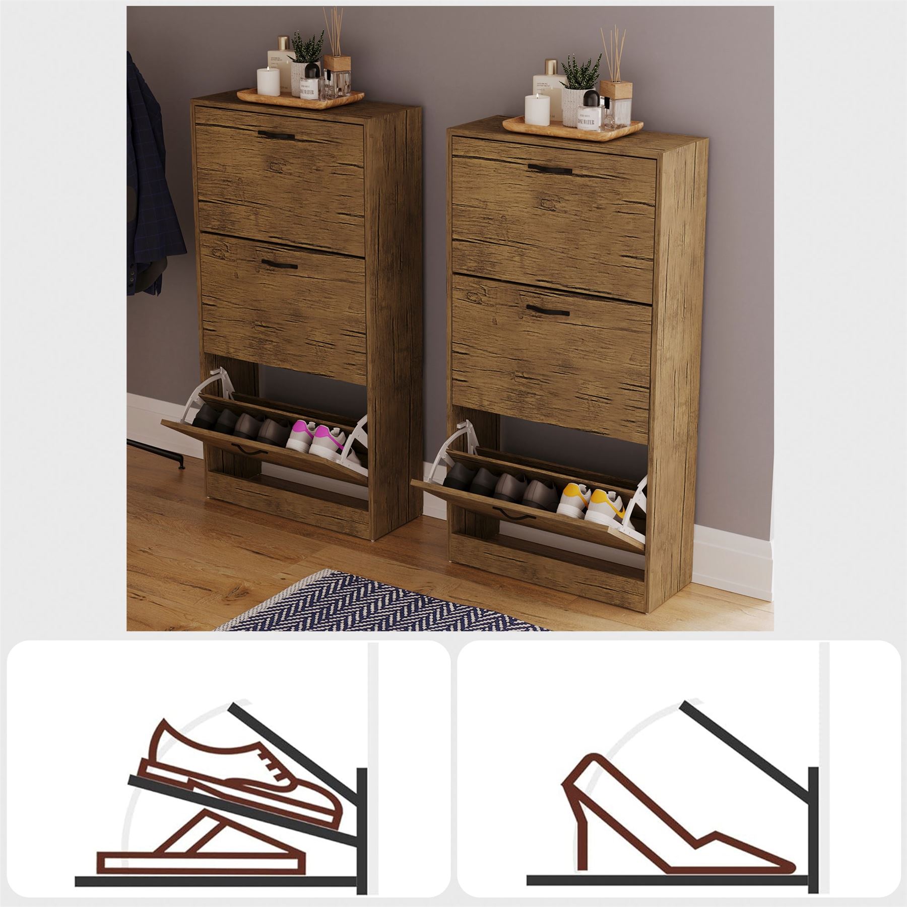 Schuhschrank mit 3 Schubladen Aufbewahrungsschrank Schuhe Ständer Regal Holz weiß schwarz - Bild 29 von 79