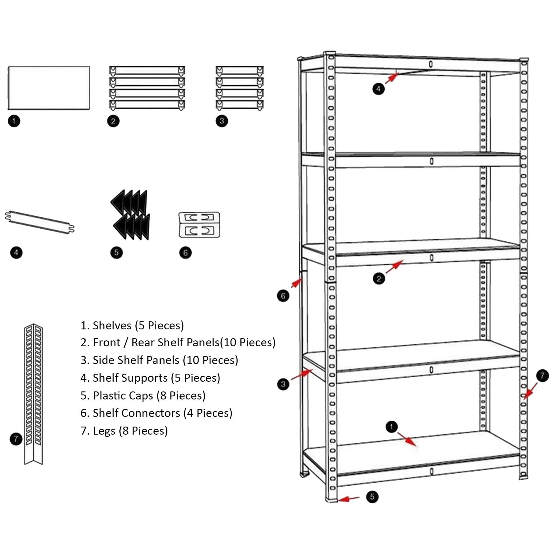 Heavy Duty Garage Shelving 5 Tier Racking Storage Garage Black - Picture 28 of 28