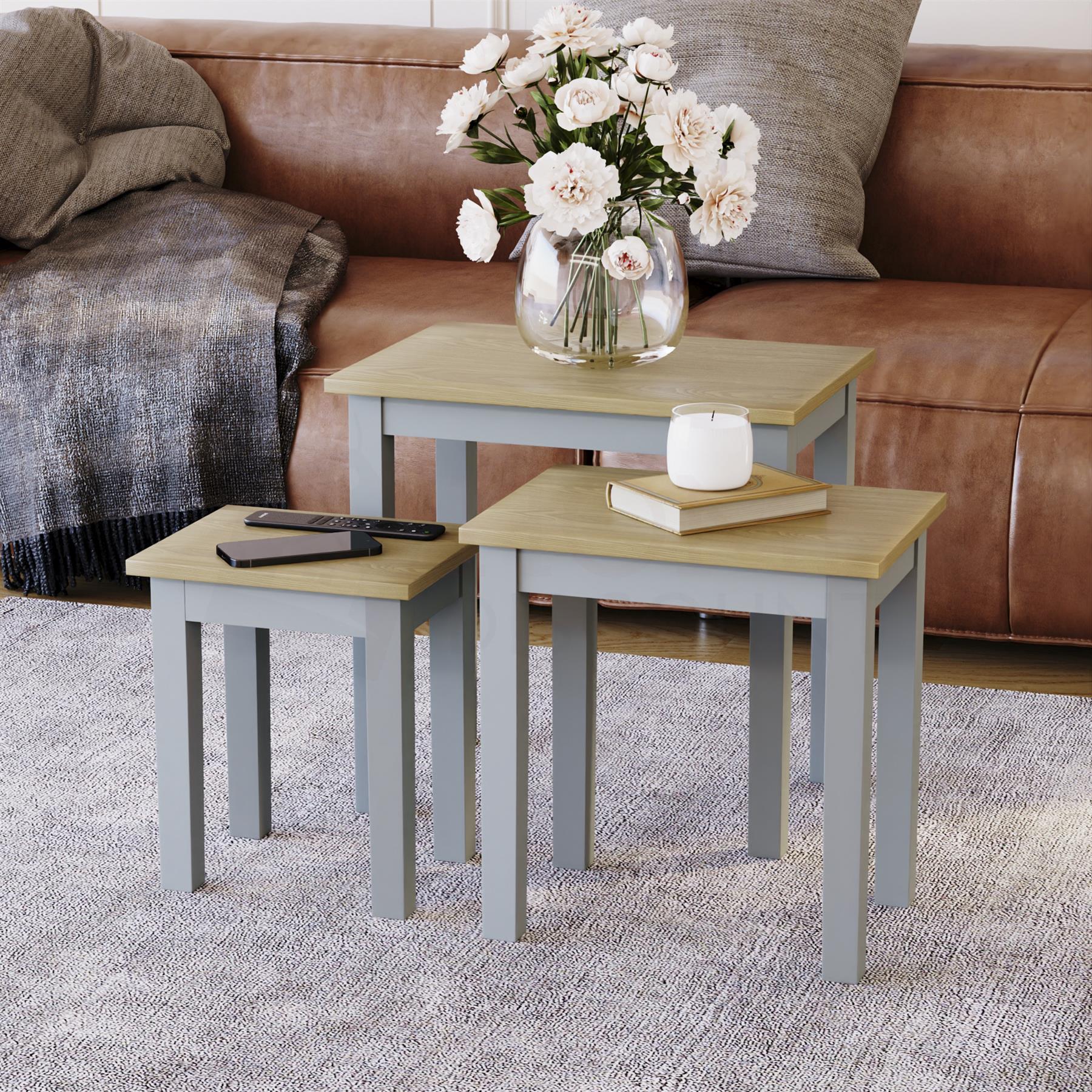 Wooden Nest of Tables 3 Piece Table Set Coffee Side Living Room Furniture - Picture 19 of 37