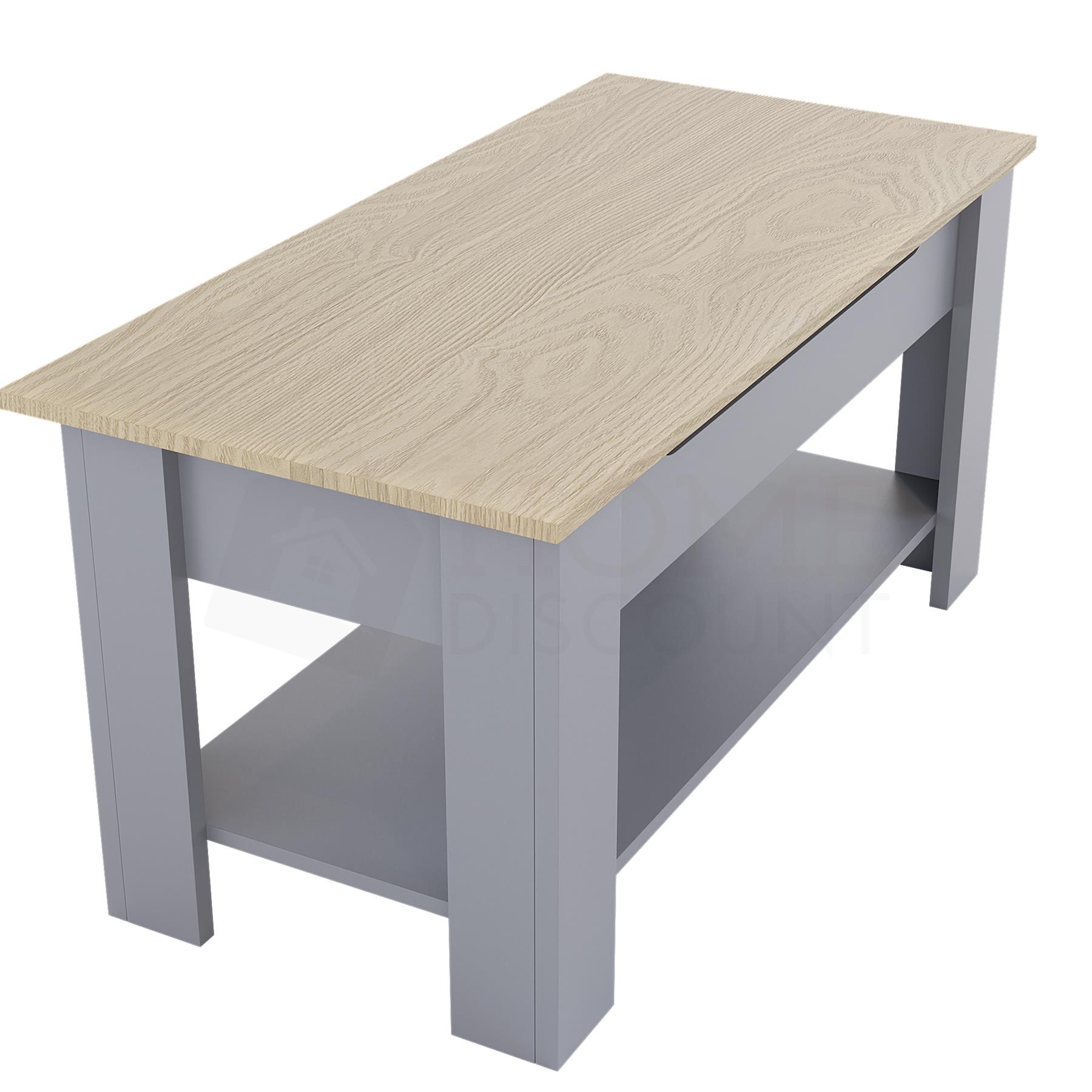 Holz Couchtisch Lift Up Stauraumplatte mit Ablage Wohnzimmer Möbel - Bild 21 von 43