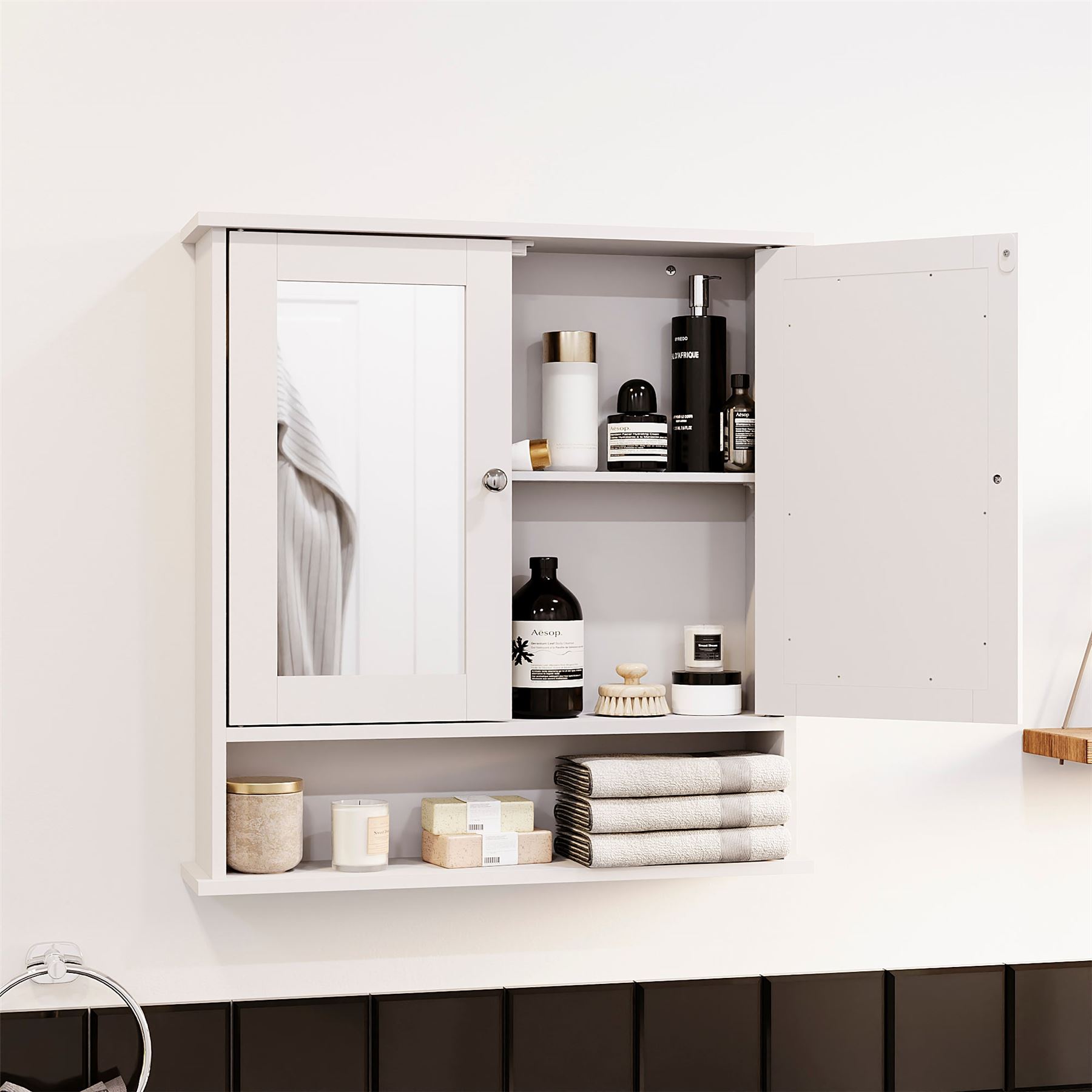 Wall Mounted Cabinet Bathroom White Single Double Door Vanity Storage Cupboard - Picture 41 of 113
