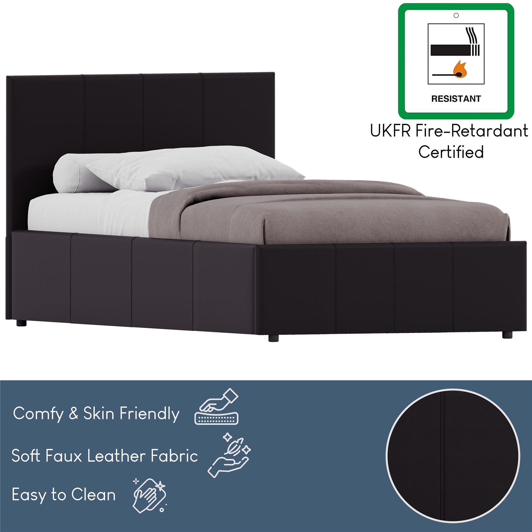 Ottoman Storage Bed Gas Lift Double King Size Leather Bed Slatted Base Headboard - Picture 101 of 137