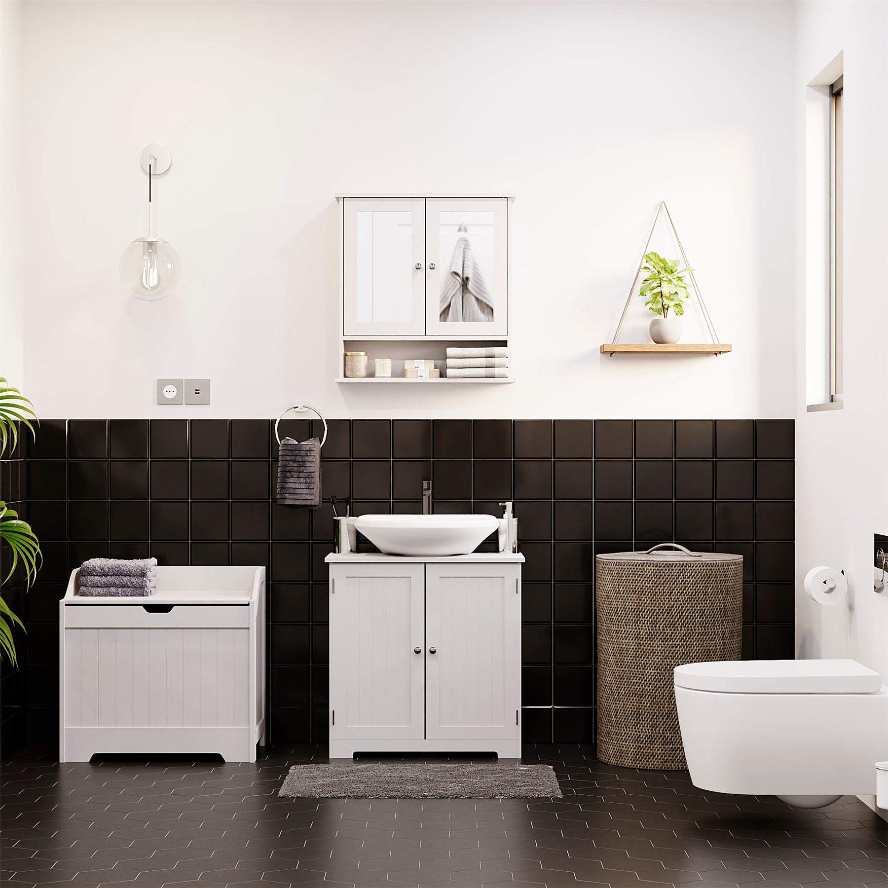 Bathroom Laundry Chest Storage Ottoman Hamper Cabinet Box MDF Wood Basket Bin - Picture 25 of 25