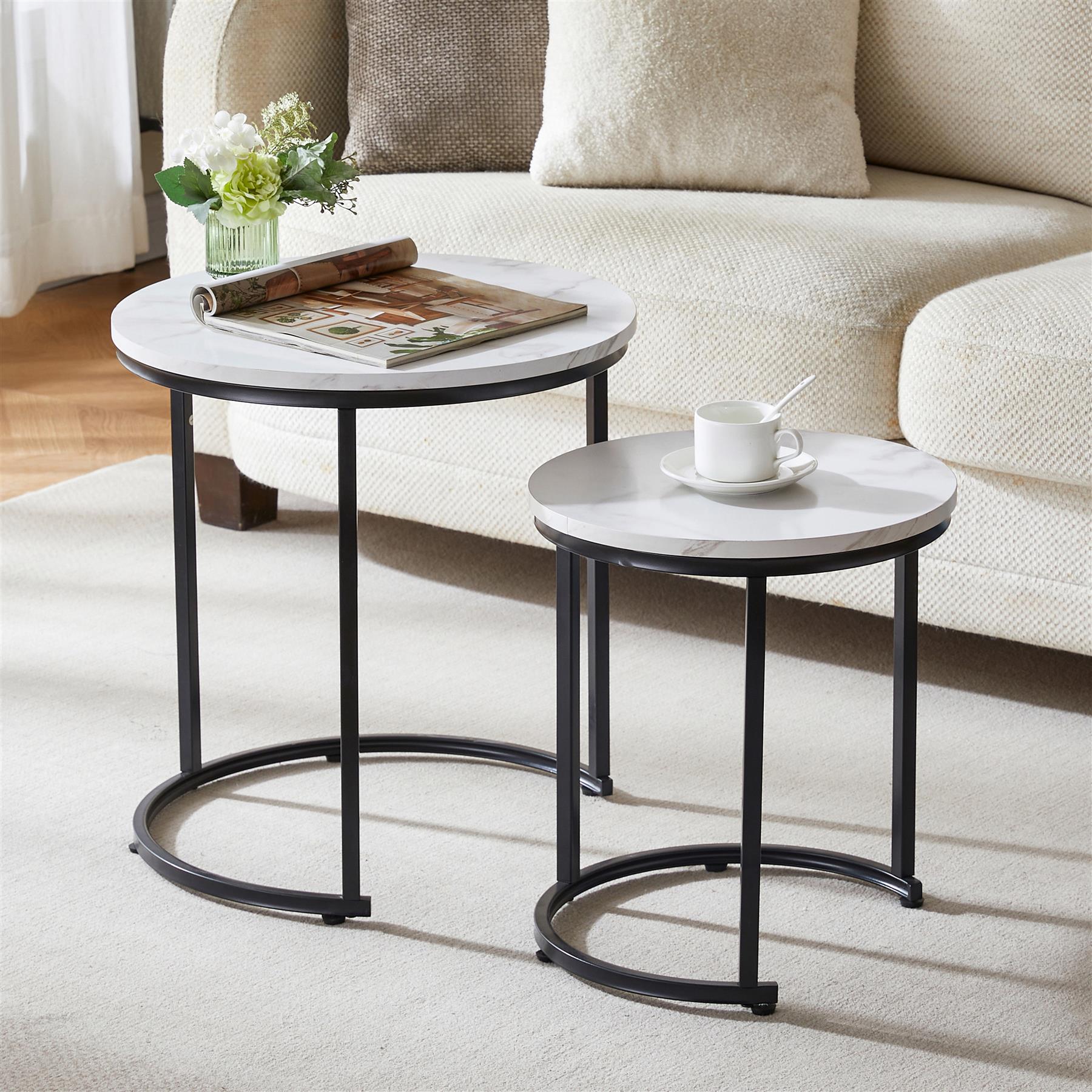 Hallowood Furniture 2 Small Metal Nest of Tables in Gold, Tinted Glass Top Side Table, Coffee Table, Lamp Table, Plant Table, Round Nest of Tables for Living Room & Hallway 9 Wooden Nested Nesting Nest of Tables Set of 2 3 Coffee Side Table Living Room