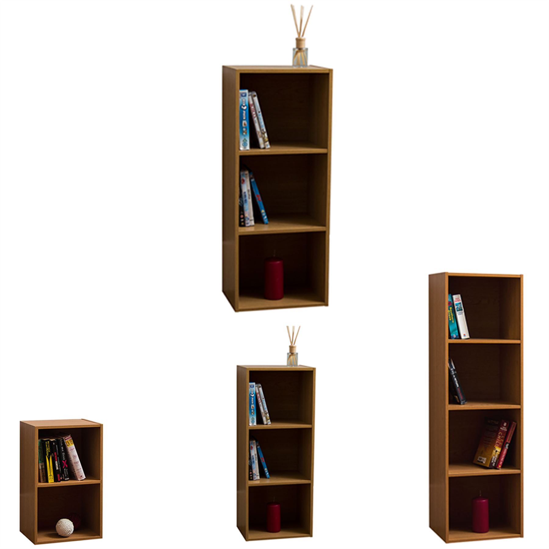 Estantería de 4 niveles estante de Cubo Oxford Pantalla De Madera Muebles Roble unidad de almacenamiento de información