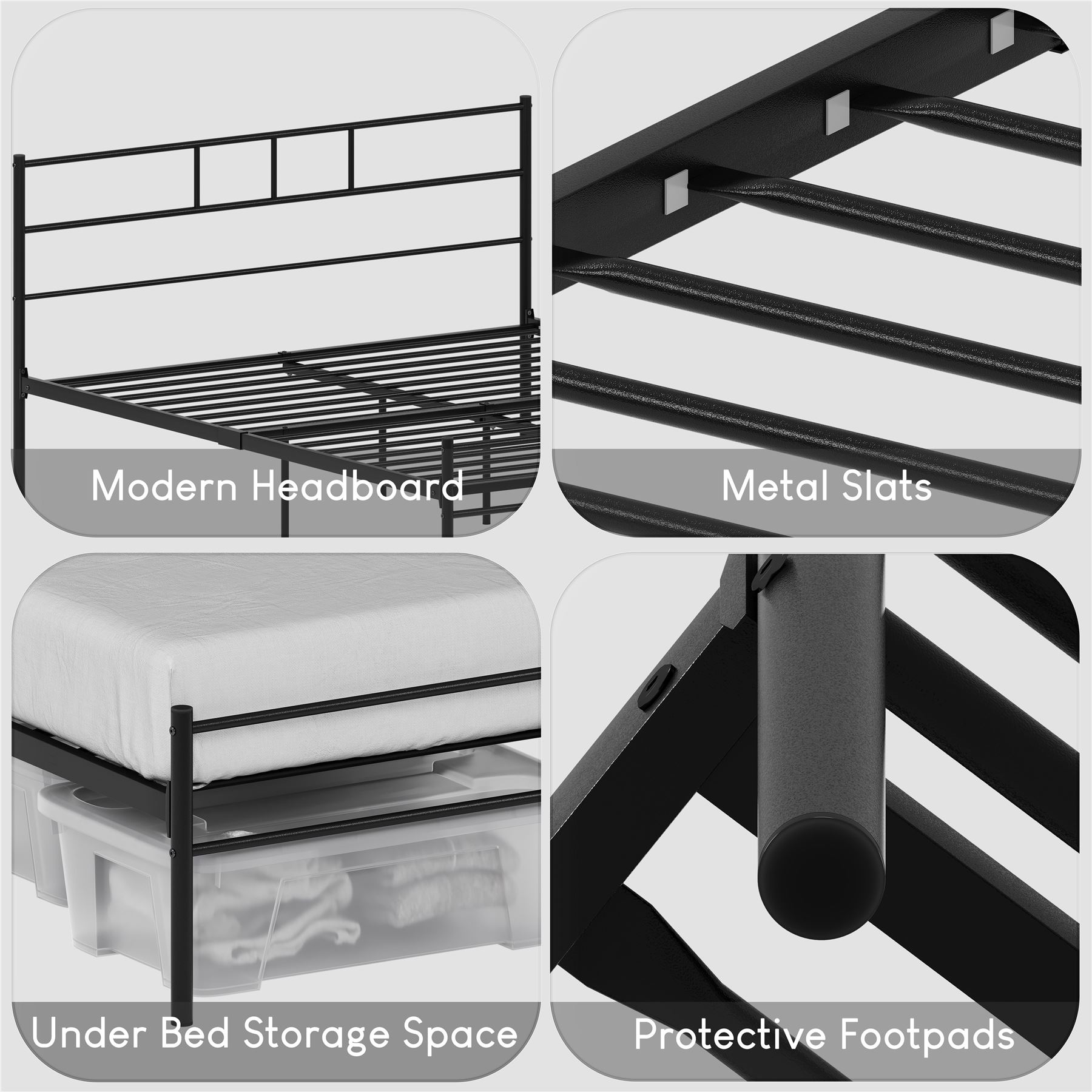 Metal Bed Single Double King Size Slat Base Headboard Set Bedroom Furniture - Picture 29 of 187