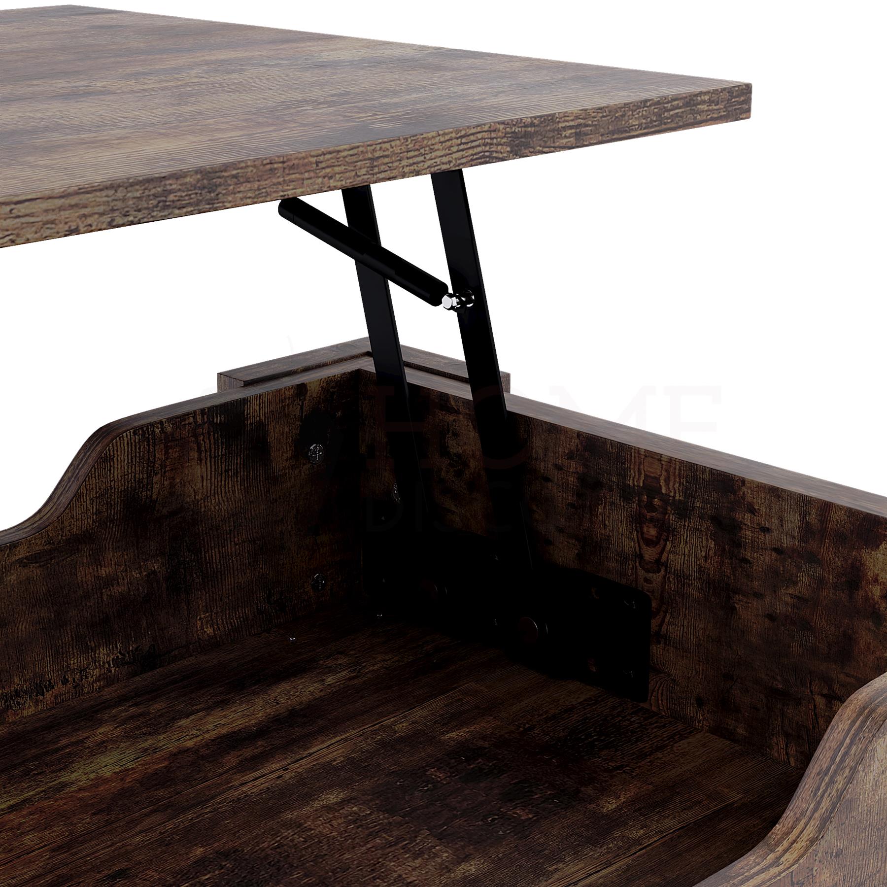 Holz Couchtisch Lift Up Stauraumplatte mit Ablage Wohnzimmer Möbel - Bild 11 von 43