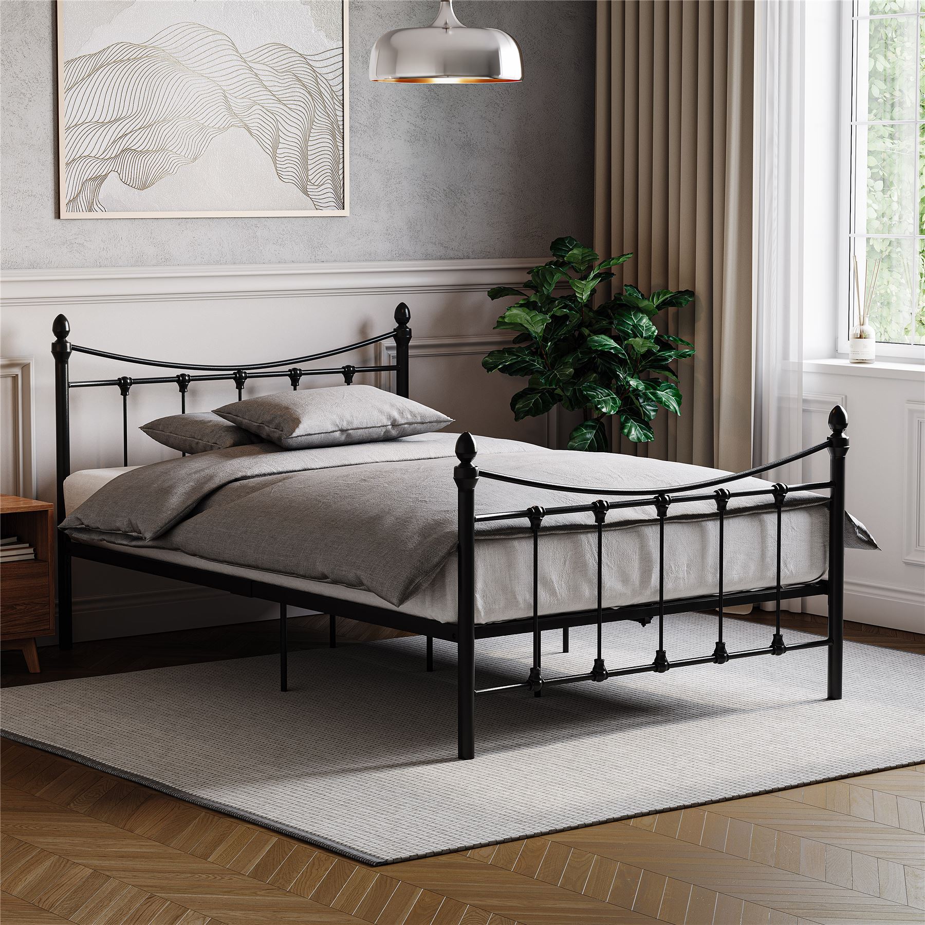 Metal Bed Double King Size Frame 4FT 4FT6 5FT Mattress Black White Paris - Picture 2 of 17