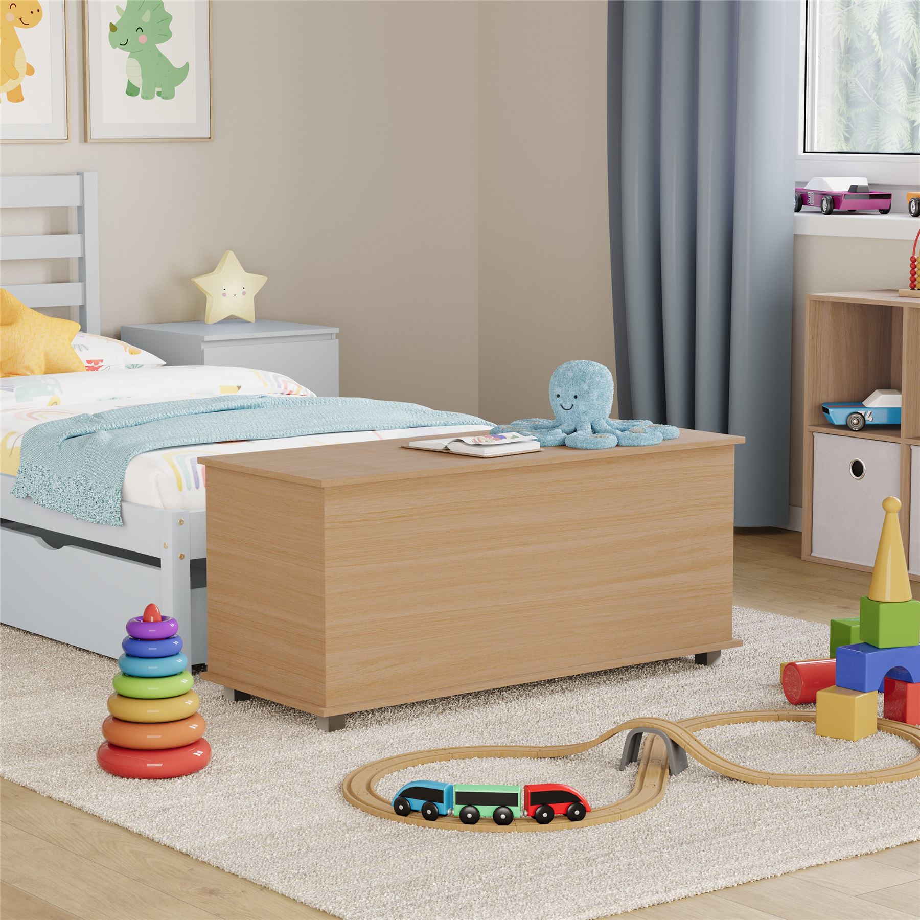Wooden Toy Box Large Storage Ottoman Kids Toys Childrens Nursery Bedroom Chest - Picture 17 of 33