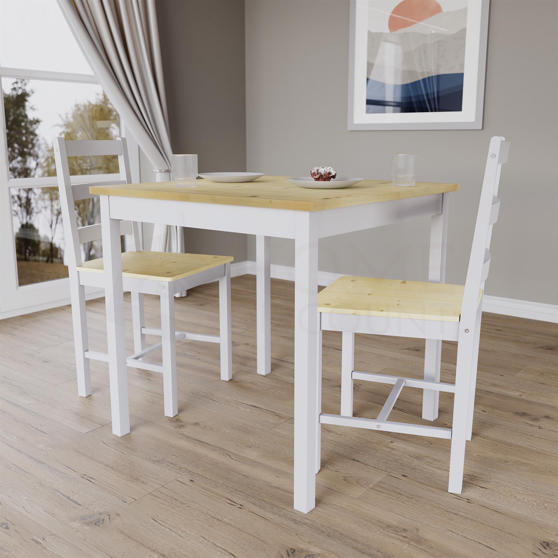Solid Wood Dining Table and 2 4 Chairs Set Home Kitchen Furniture 3 Colours - Picture 20 of 73
