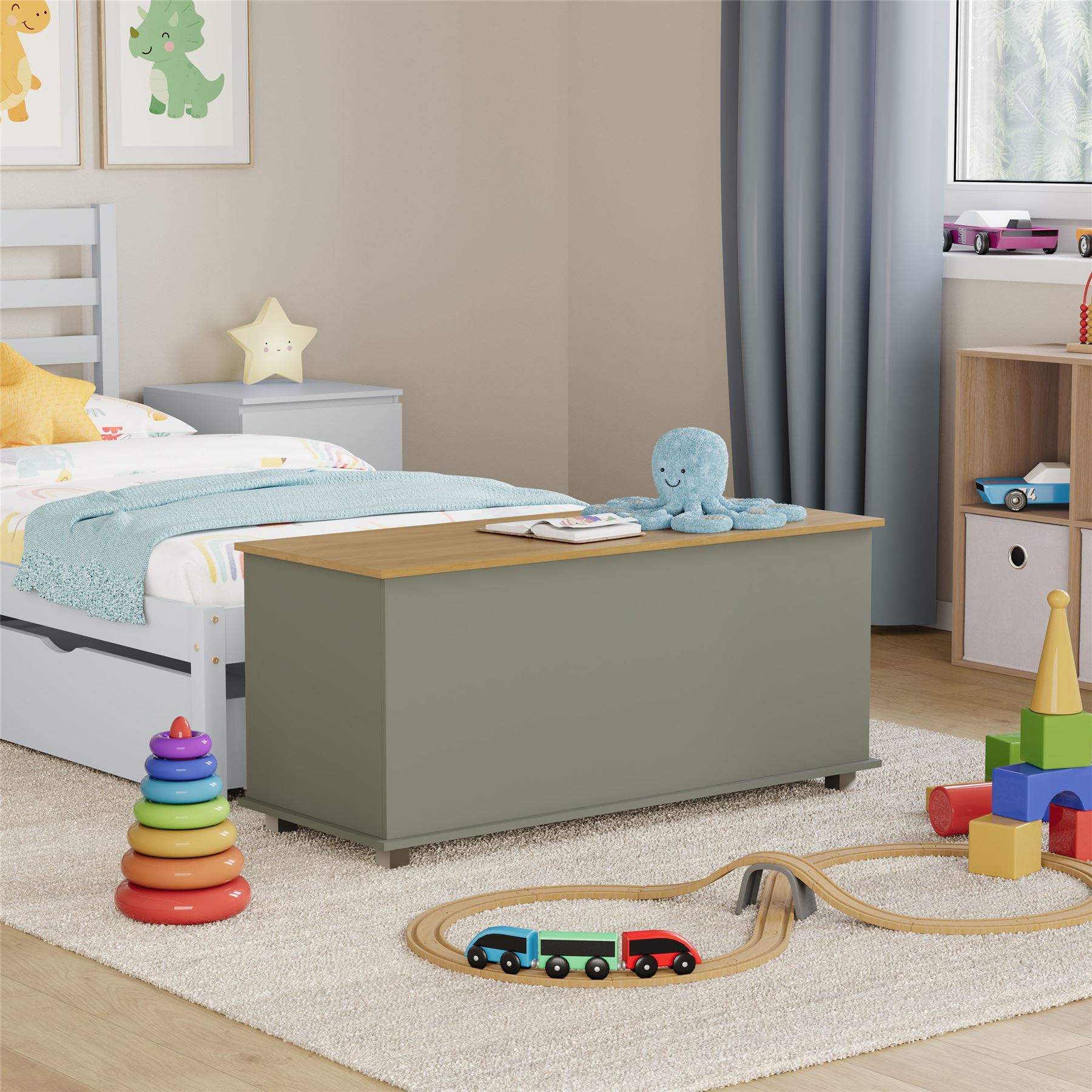 Wooden Toy Box Large Storage Ottoman Kids Toys Childrens Nursery Bedroom Chest - Picture 11 of 33
