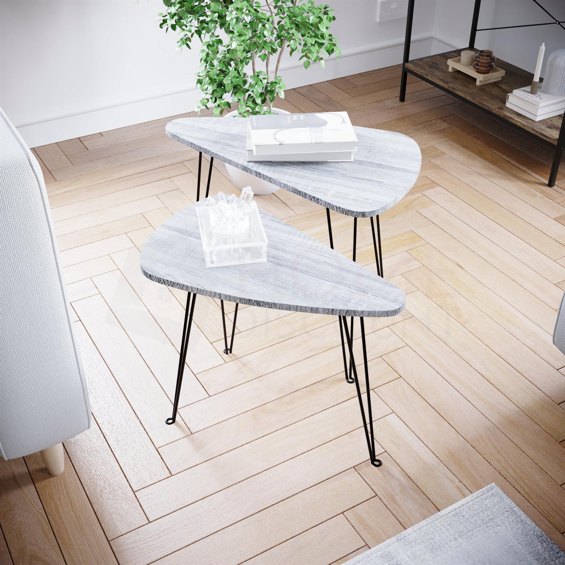 Set of 2 3 Coffee Nesting Table Set Sofa Side End Table Industrial Living Room - Picture 40 of 107