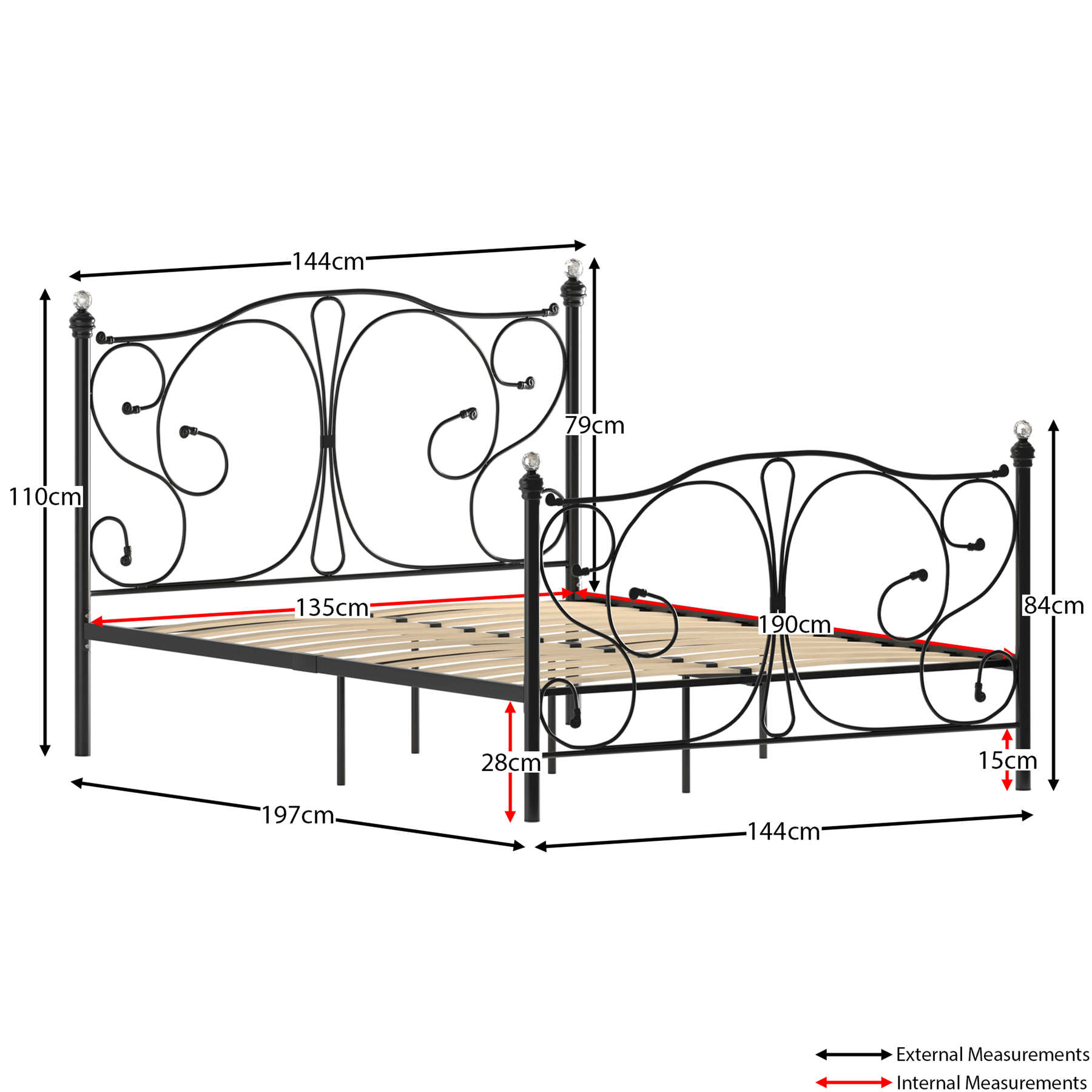 Metal Bed Double King Size Frame 4FT 4FT6 5FT Mattress Black White