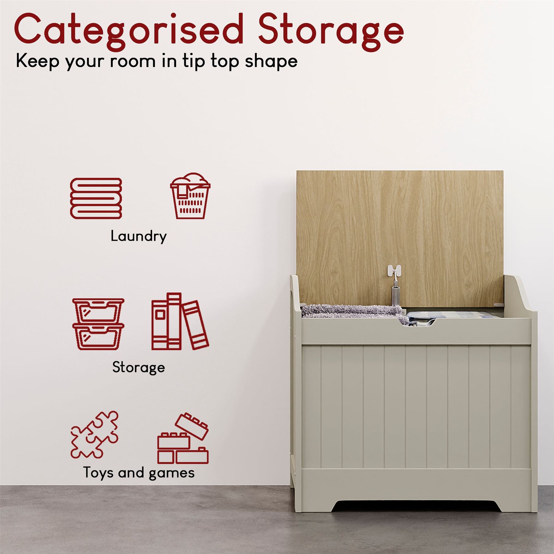 Bathroom Laundry Chest Storage Ottoman Hamper Cabinet Box MDF Wood Basket Bin - Picture 13 of 25