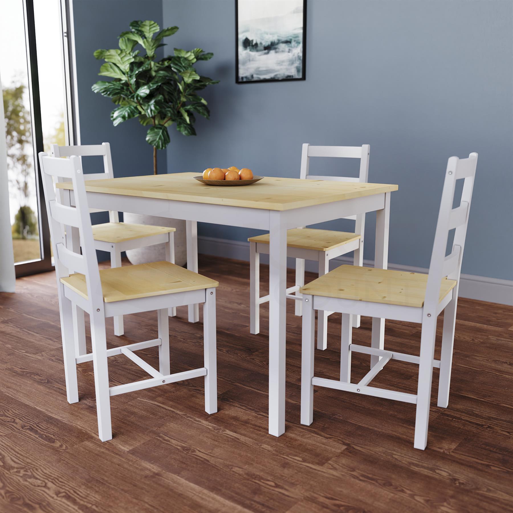 Solid Wood Dining Table and 2 4 Chairs Set Home Kitchen Furniture 3 Colours - Picture 42 of 73