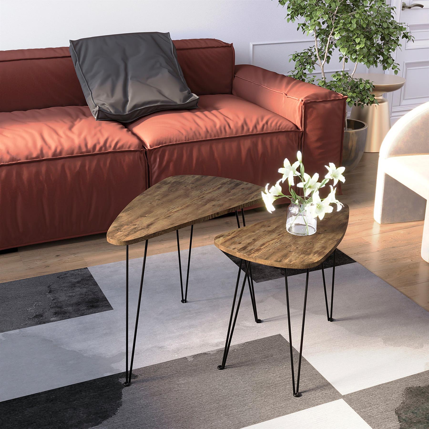 Set of 2 3 Coffee Nesting Table Set Sofa Side End Table Industrial Living Room - Picture 35 of 107