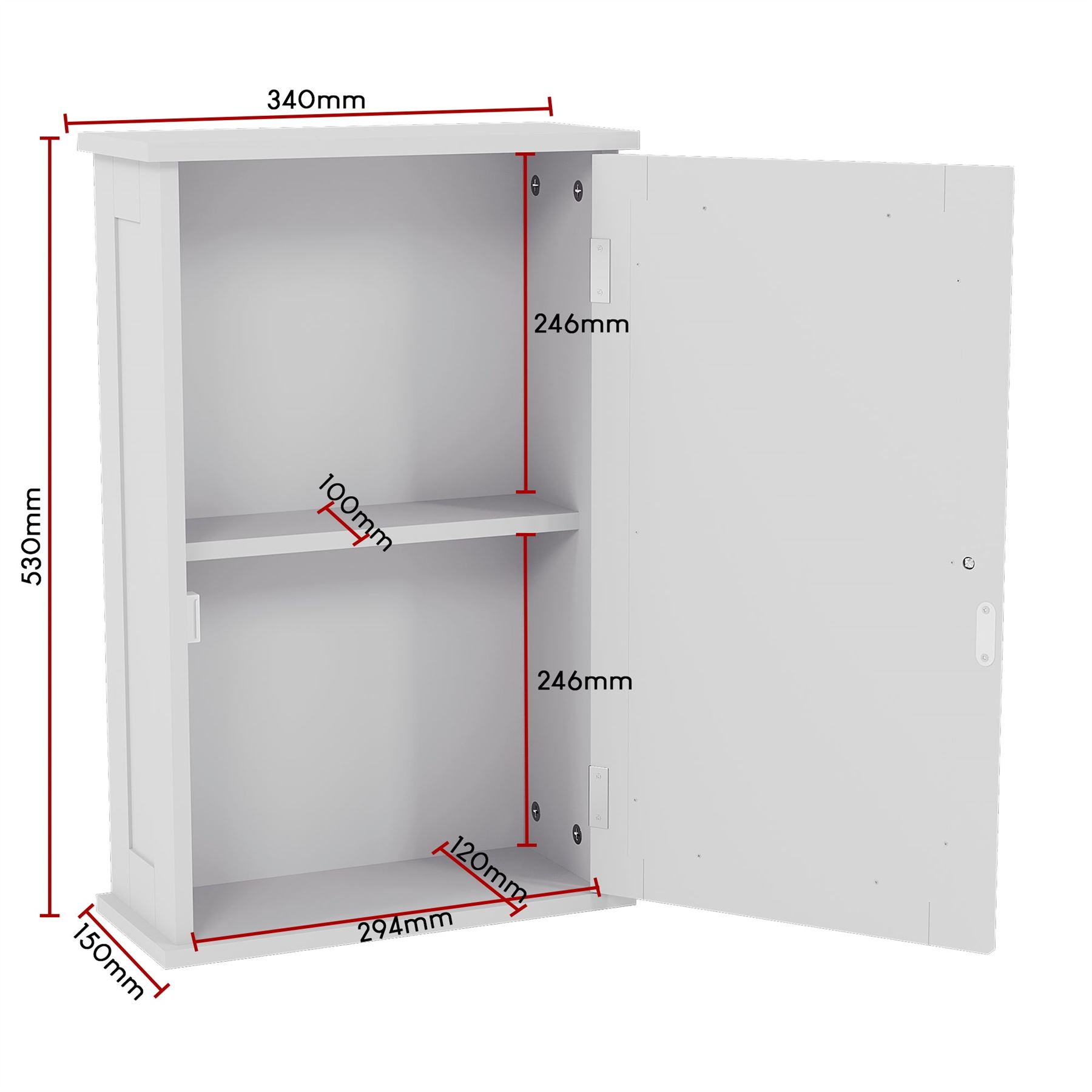 Badezimmer Hängeschrank Aufbewahrung 1 Tür Schrank verspiegelt MDF Holz Regale Waschtisch - Bild 4 von 24
