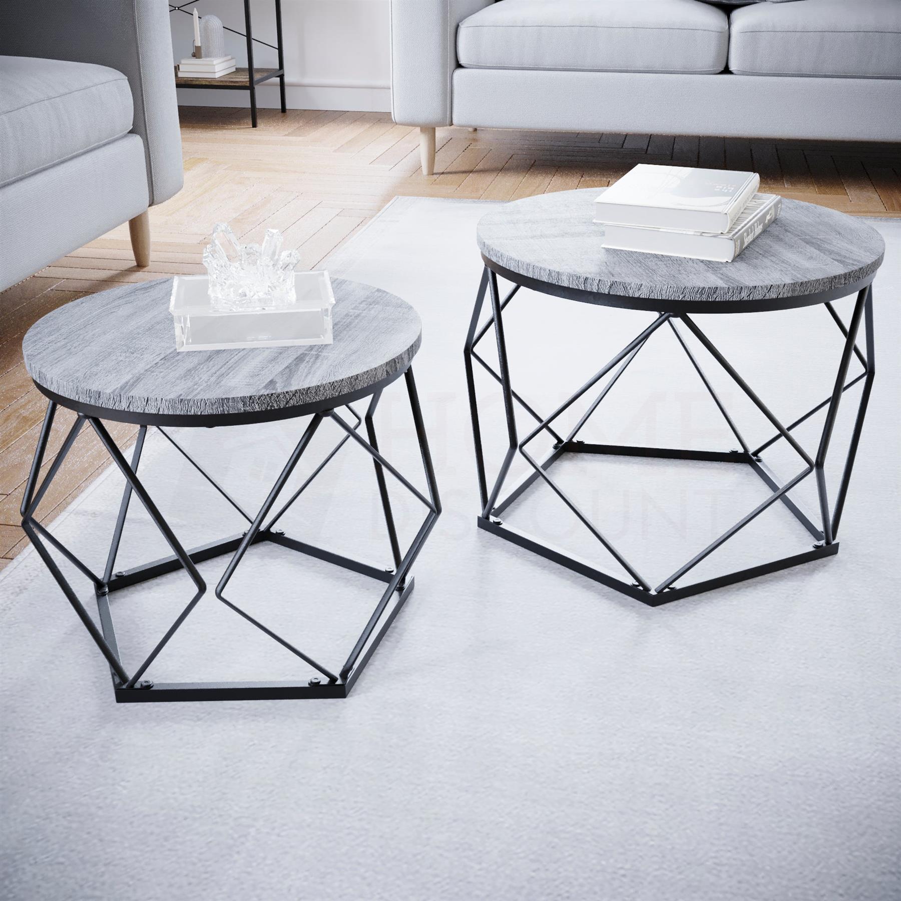 Set of 2 3 Coffee Nesting Table Set Sofa Side End Table Industrial Living Room - Picture 21 of 107