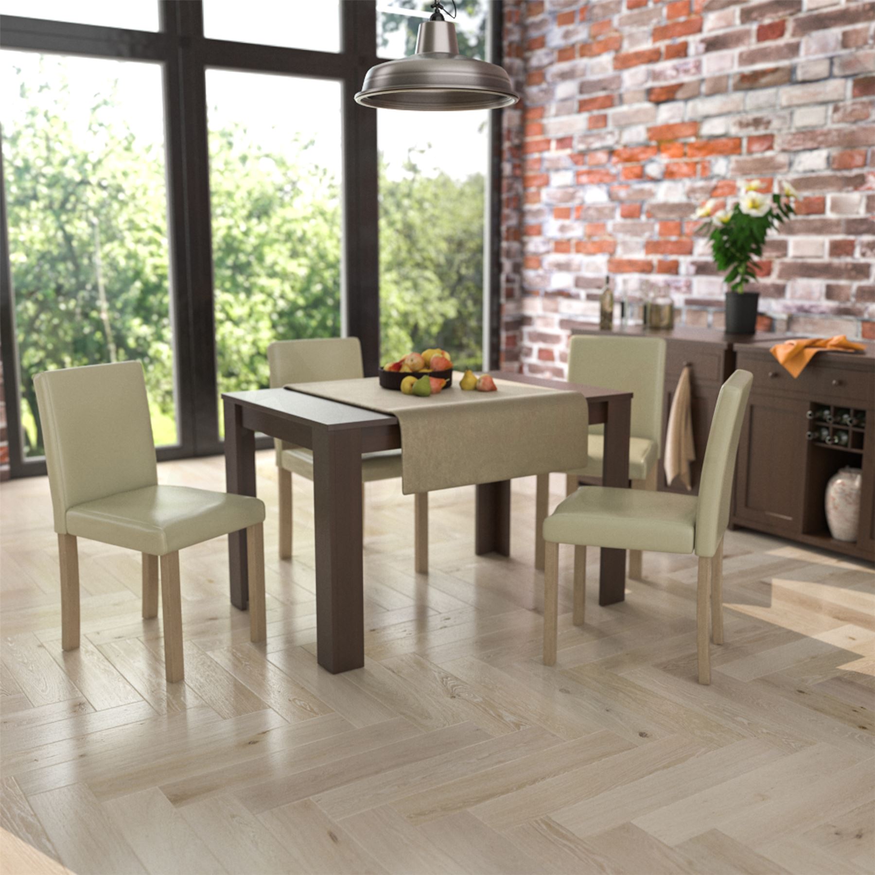 Dining Table & Chairs Set 4/6 Faux Leather Fabric Kitchen Padded Seat Furniture - Picture 22 of 87