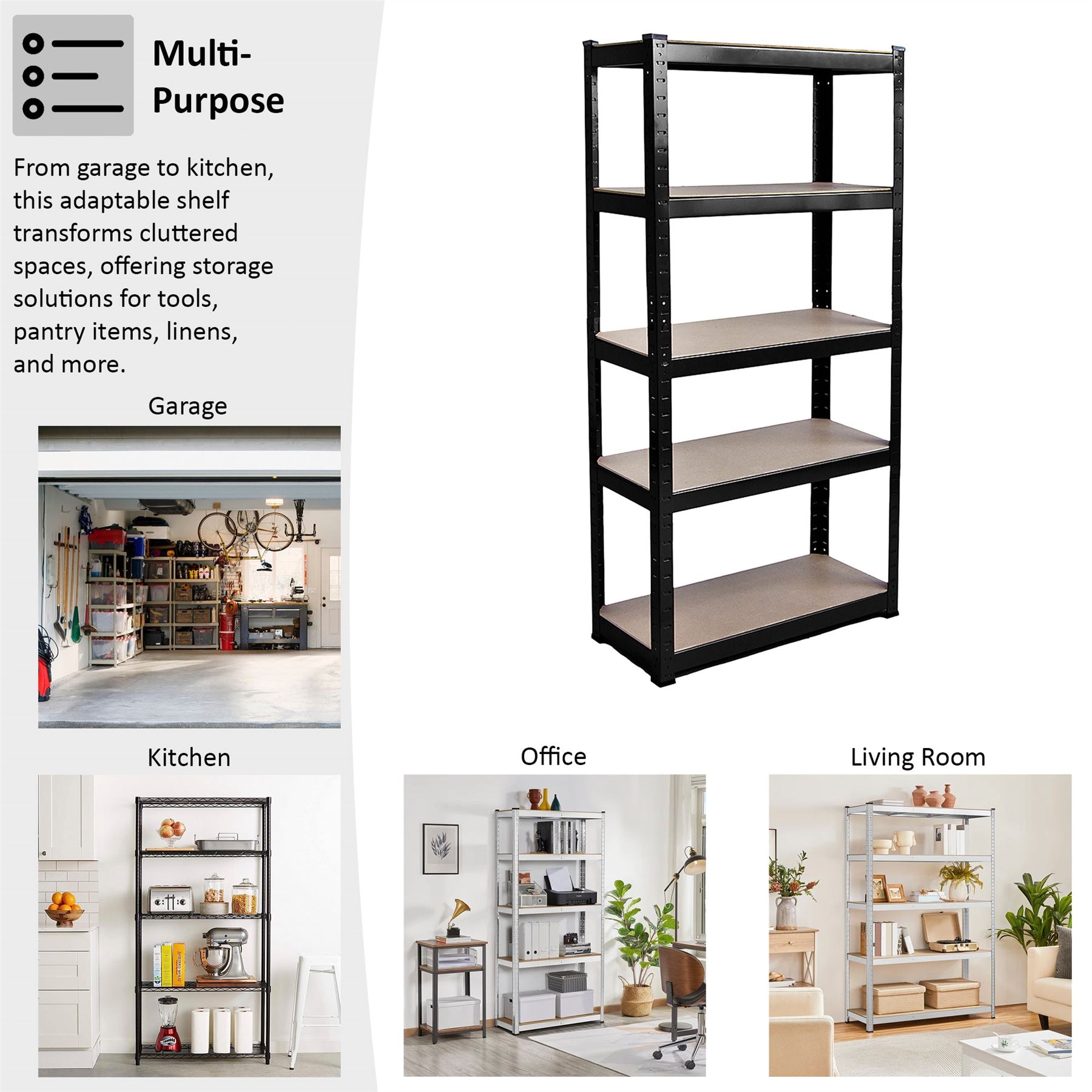 Heavy Duty Garage Shelving 5 Tier Racking Storage Garage Black - Picture 27 of 28