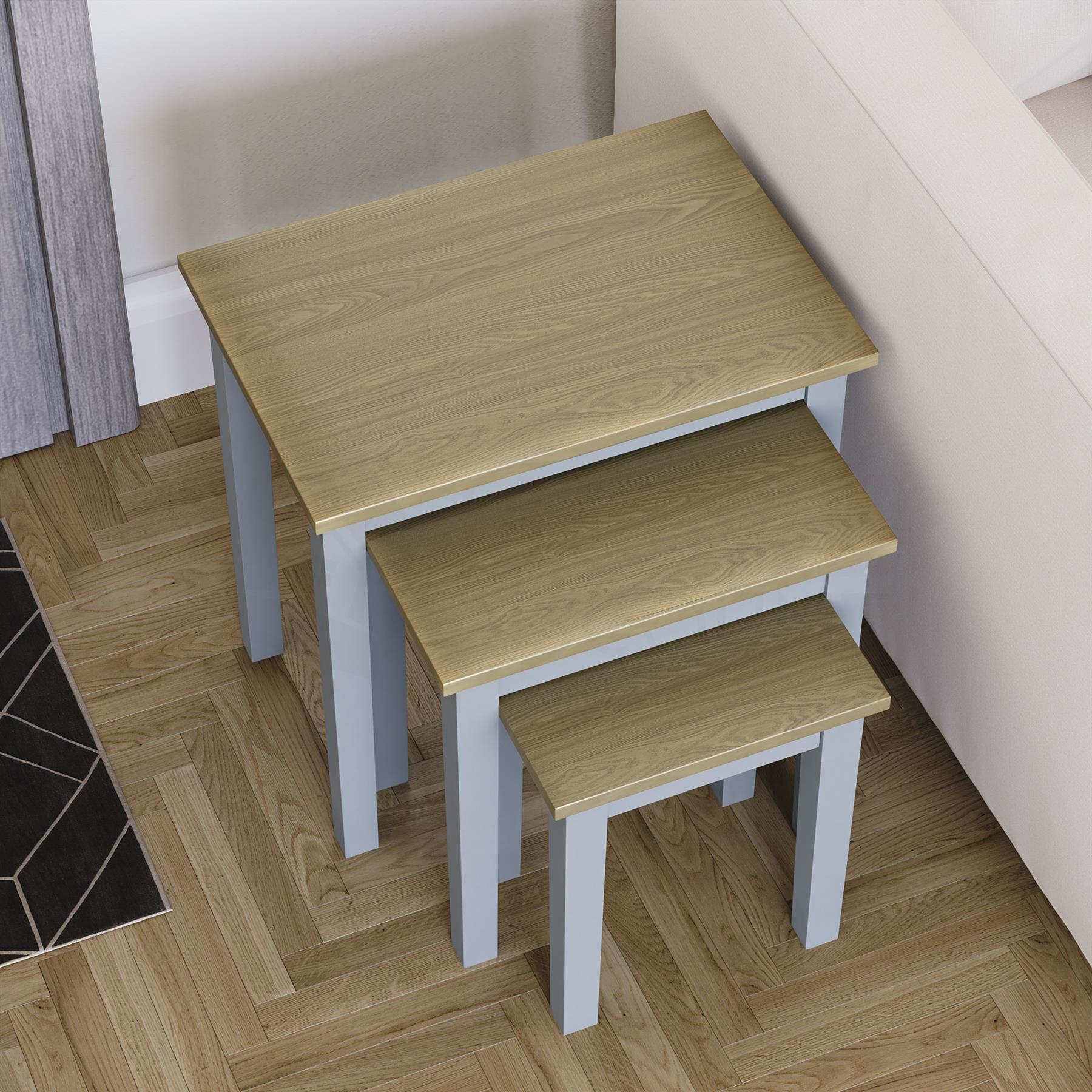 Wooden Nest of Tables 3 Piece Table Set Coffee Side Living Room Furniture - Picture 14 of 37