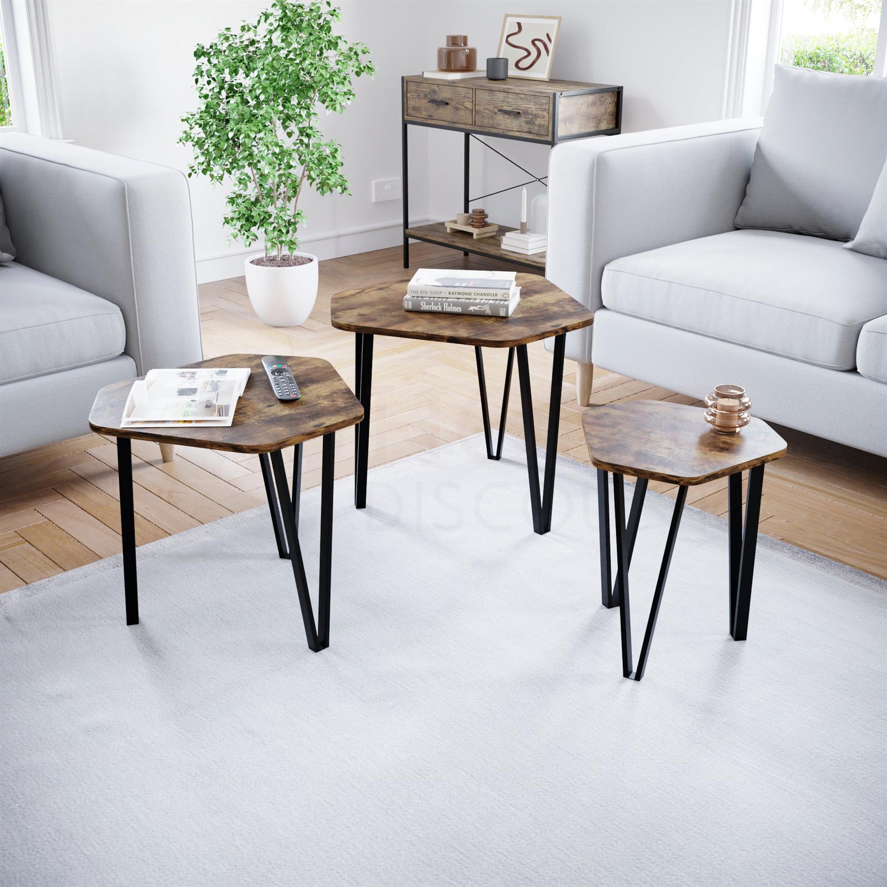 Set of 2 3 Coffee Nesting Table Set Sofa Side End Table Industrial Living Room - Picture 90 of 107