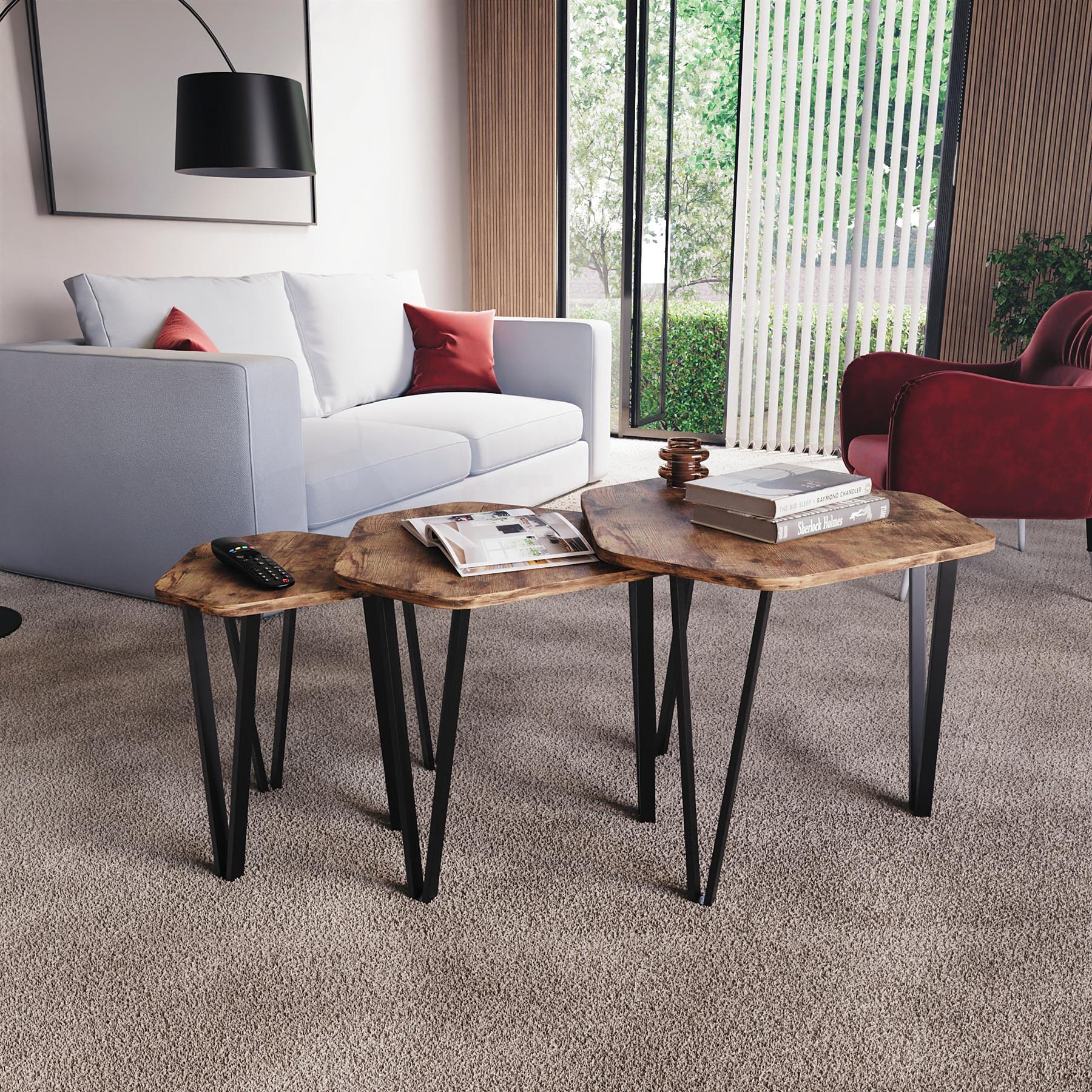 Set of 2 3 Coffee Nesting Table Set Sofa Side End Table Industrial Living Room - Picture 96 of 107