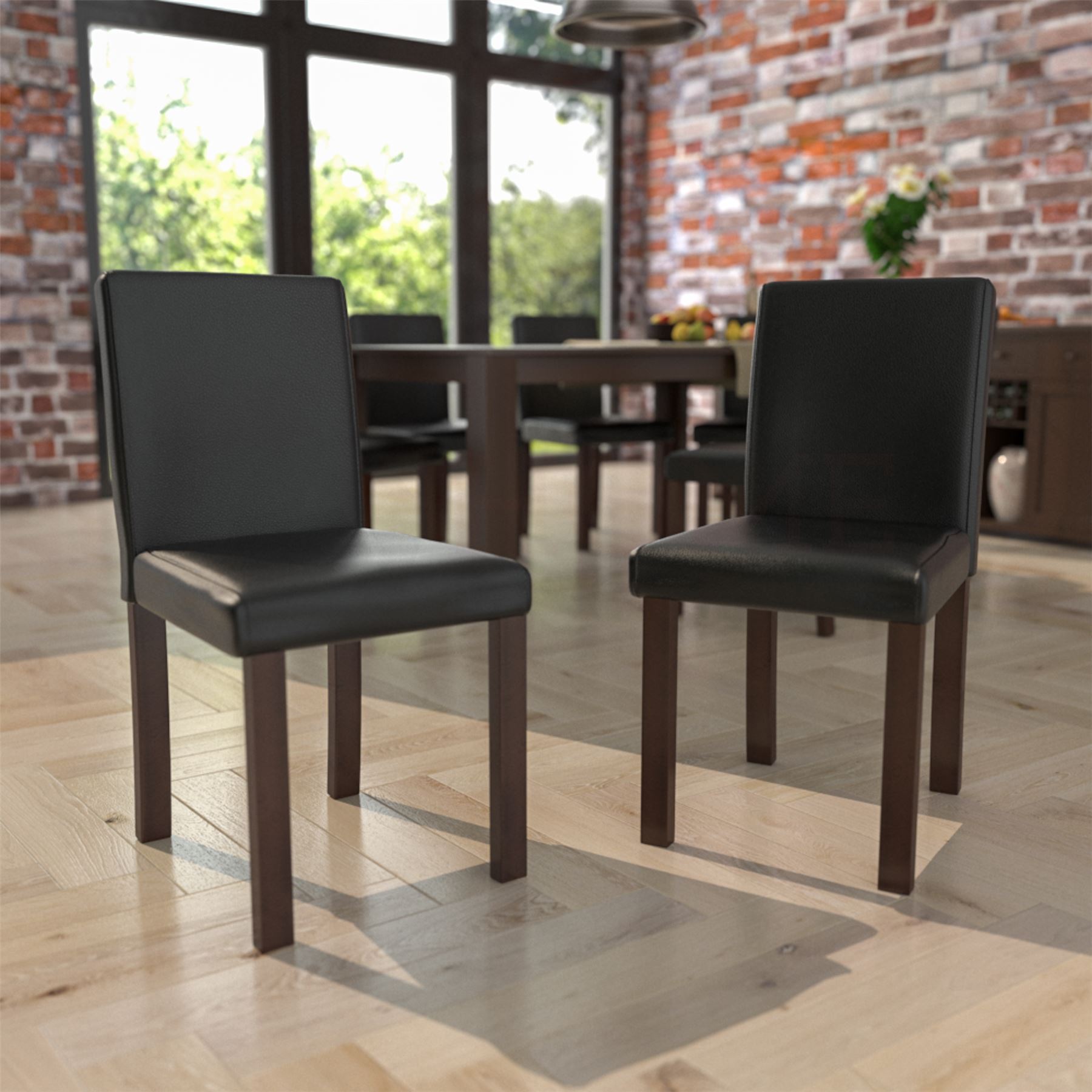 Dining Table & Chairs Set 4/6 Faux Leather Fabric Kitchen Padded Seat Furniture - Picture 41 of 87