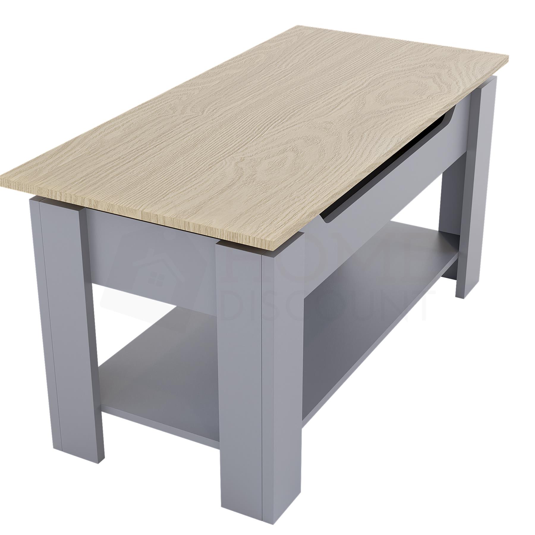 Holz Couchtisch Lift Up Stauraumplatte mit Ablage Wohnzimmer Möbel - Bild 24 von 43