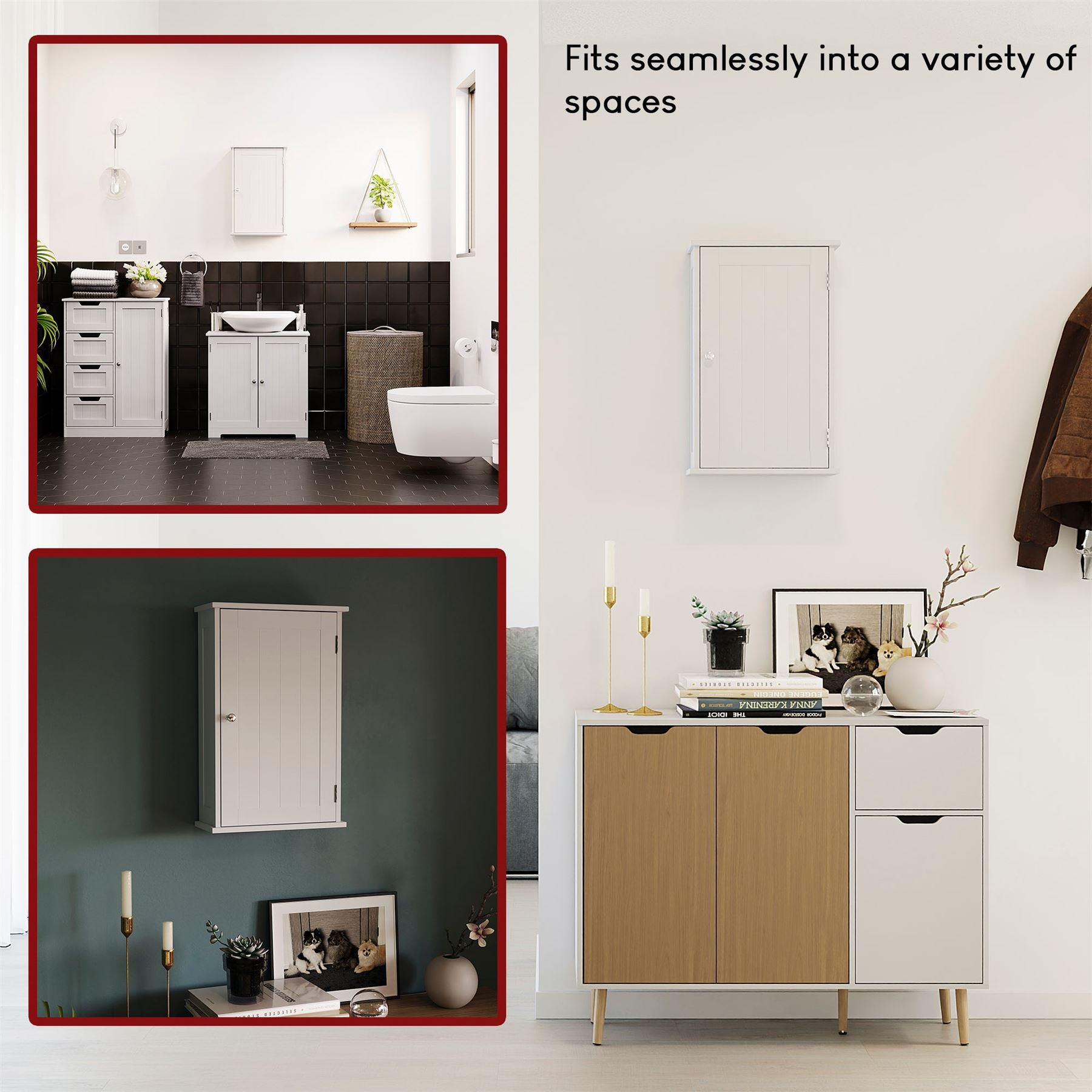Wall Mounted Cabinet Bathroom White Single Double Door Vanity Storage Cupboard - Picture 58 of 113