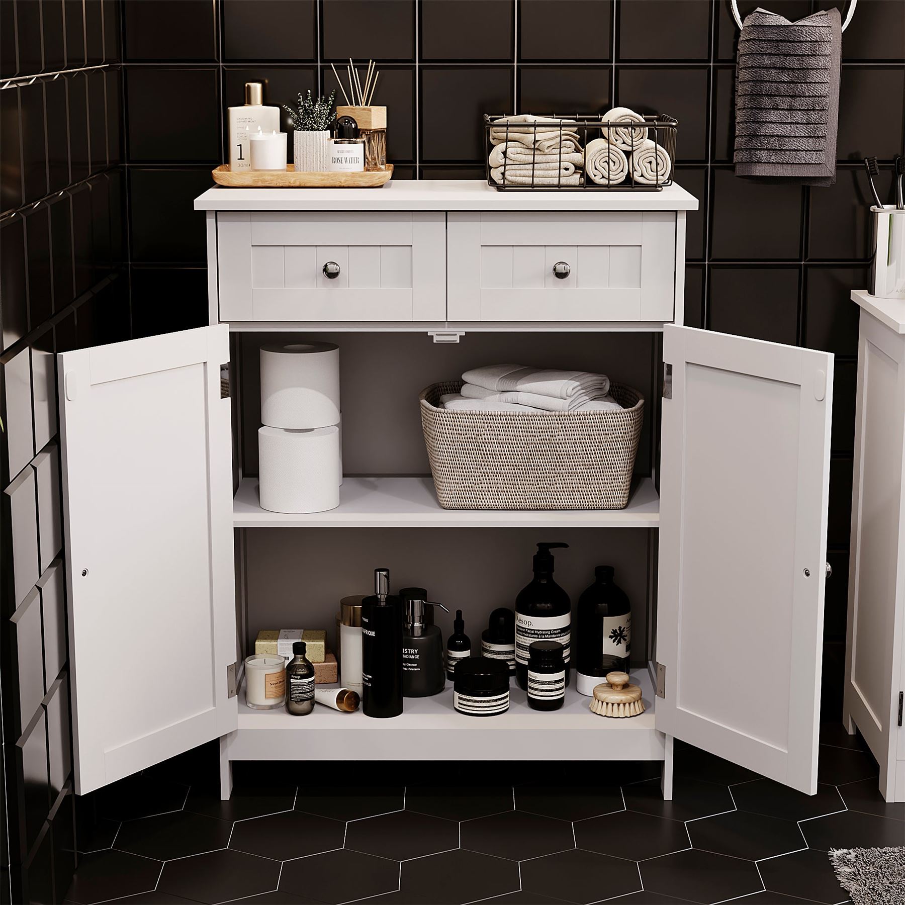 Priano Bathroom Cabinet Door Wall Mounted Freestand Storage Furniture White Grey - Picture 53 of 153